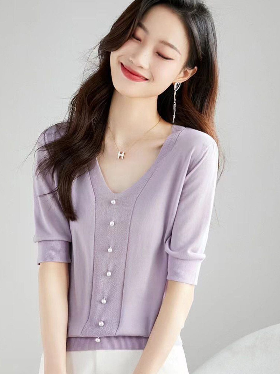 StyleCast Women V-Neck Pearl Button Sweaters