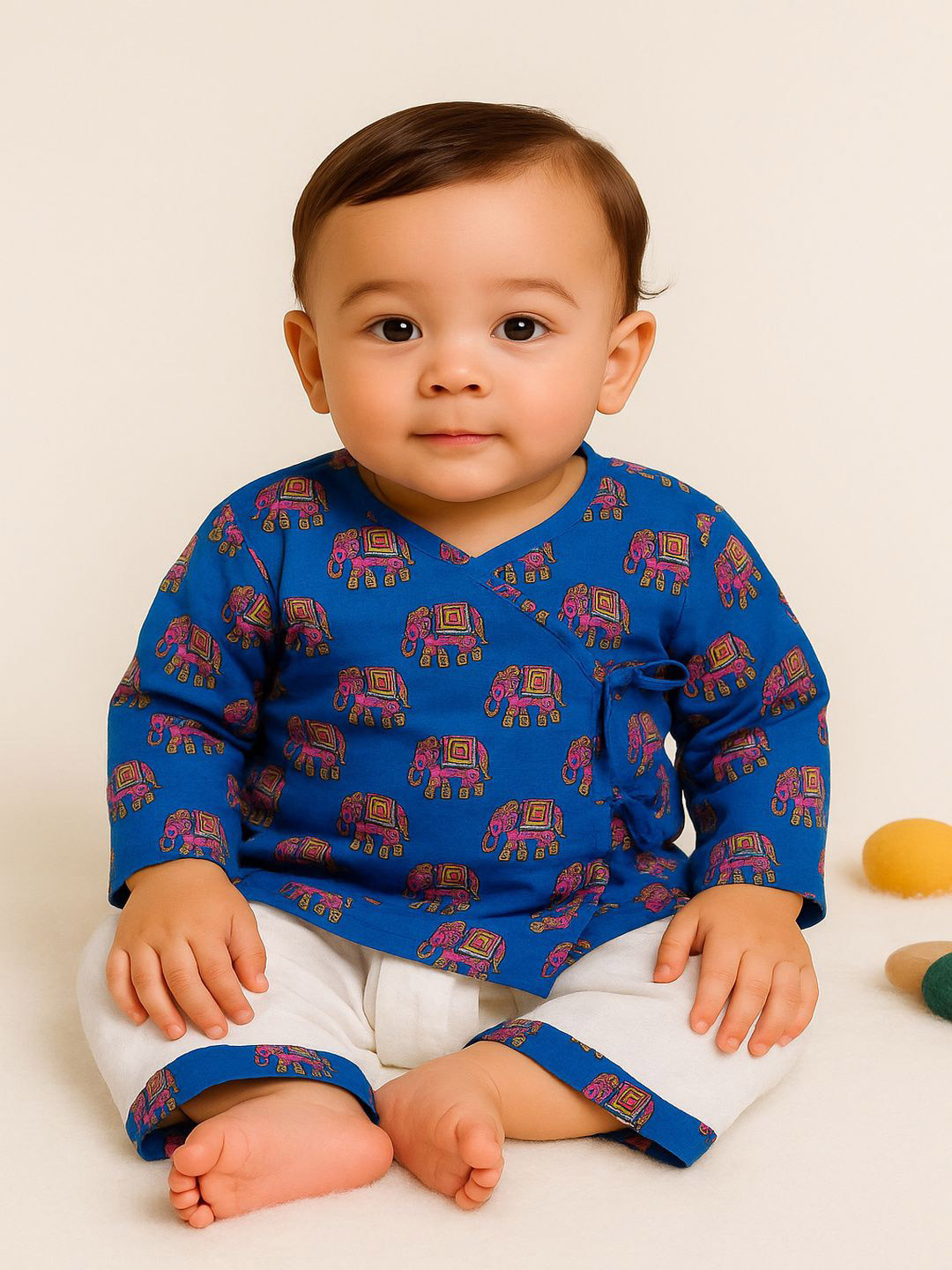 Baal Leela Elle Infant Boys Printed V-Neck Pure Cotton Angrakha  Kurta With Dhoti Pants