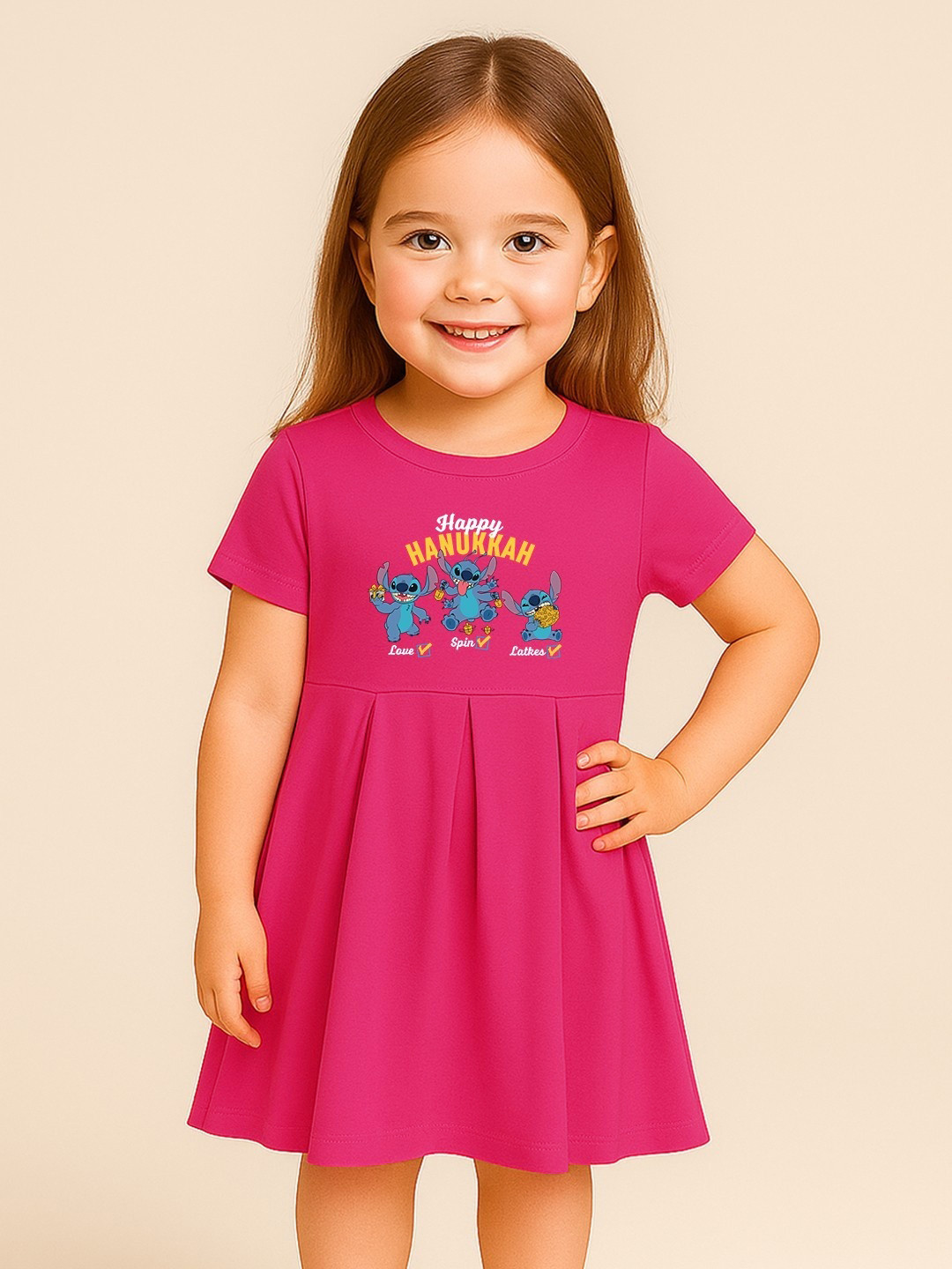 YK Disney Girls Lilo & Stitch Printed Cotton Fit & Flare Dress
