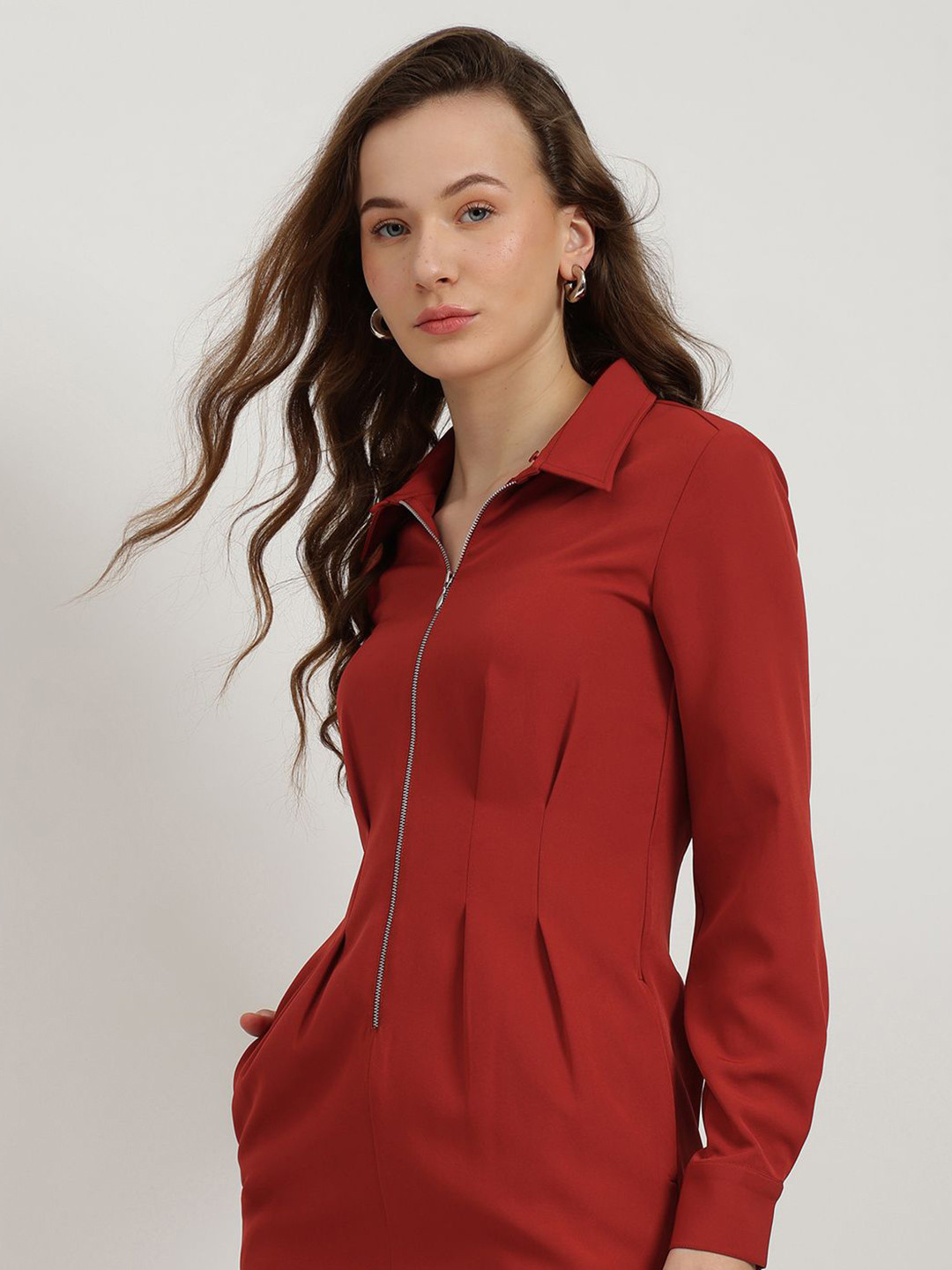 FableStreet Women Rust Fitted Shift Dress