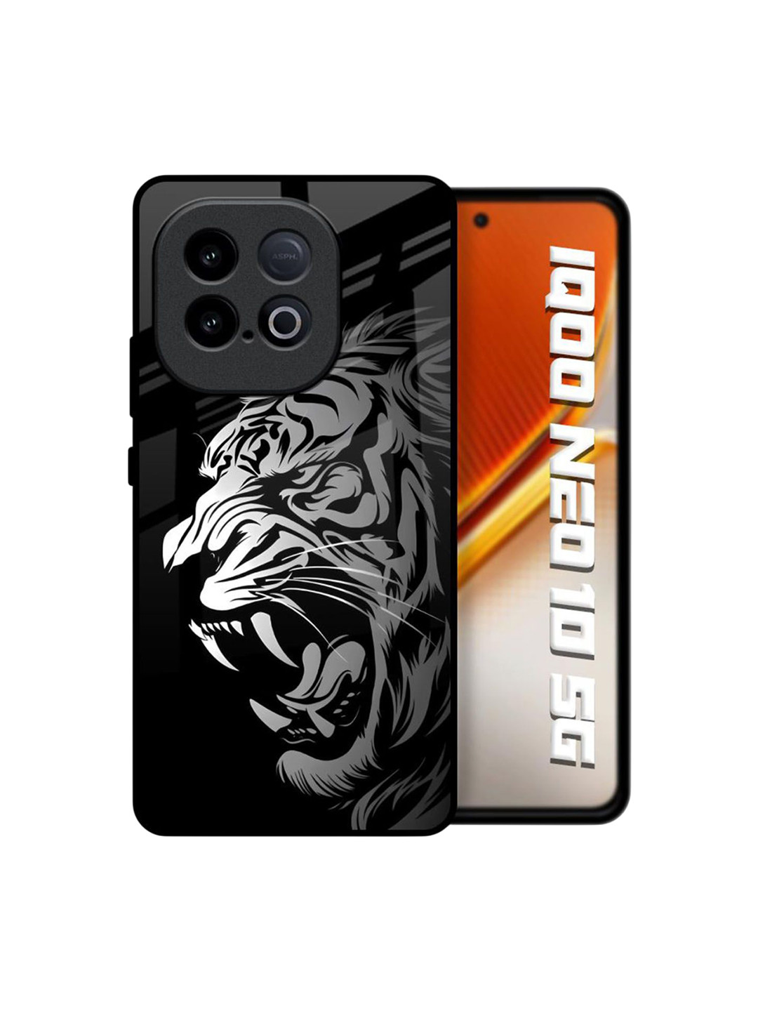 QRIOH Midnight Roar Quirky Printed Glass Back Case for iQOO Neo 10 5G