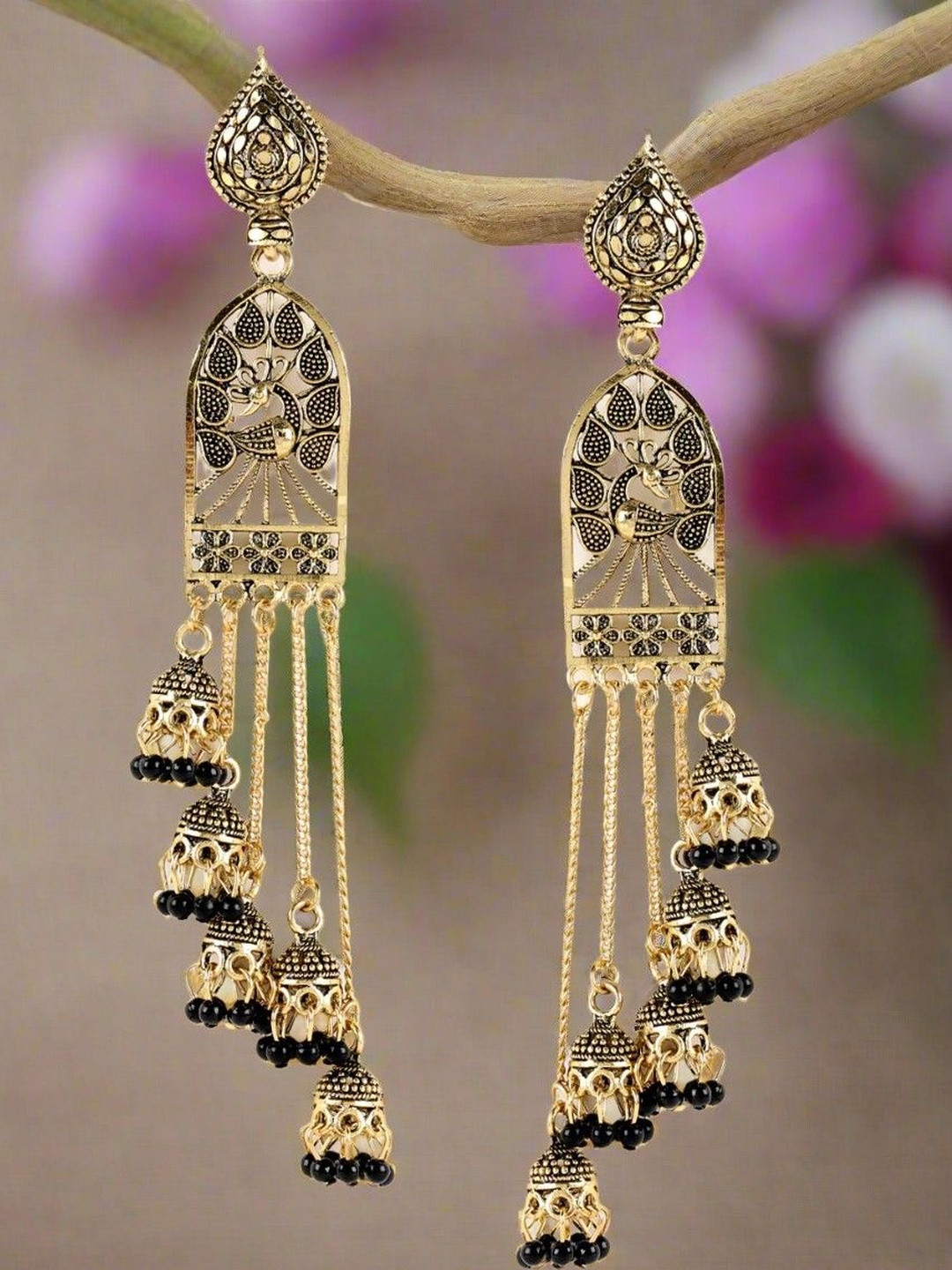Anouk Women Black Gold-Plated Artificial Beads Ethnic Jhumka Earrings
