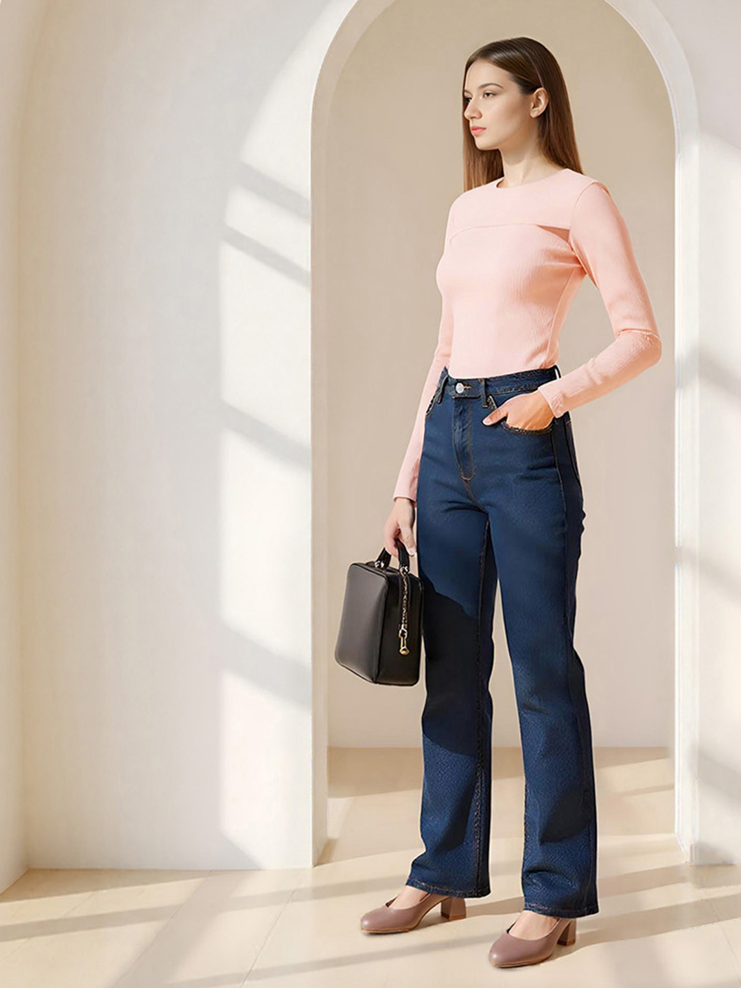 Chemistry Cut Out Net Detail Ribbed Fitted Top