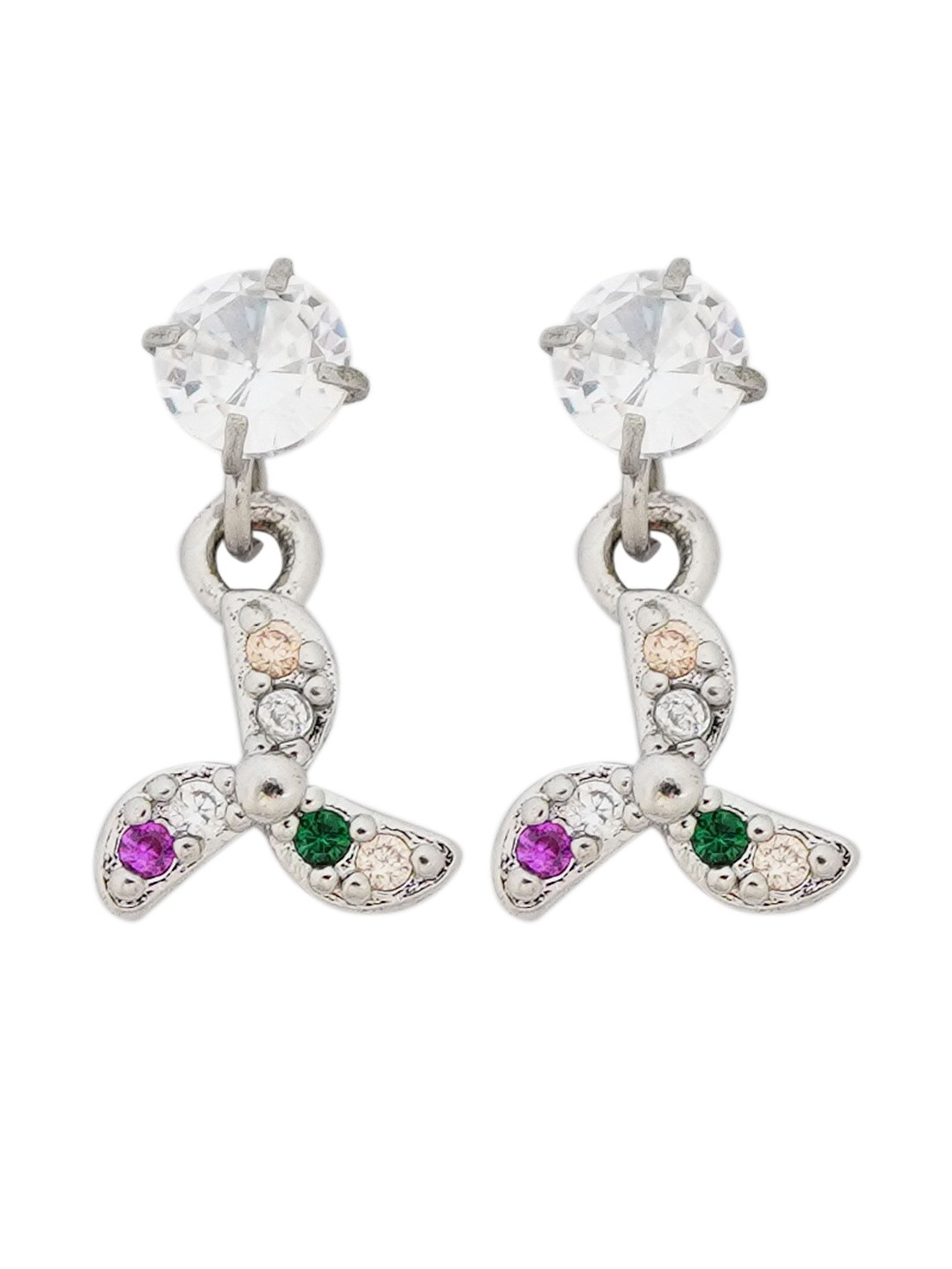 INTERSTELLAR Women Silver Stainless Steel Artificial Stones Drop Earrings