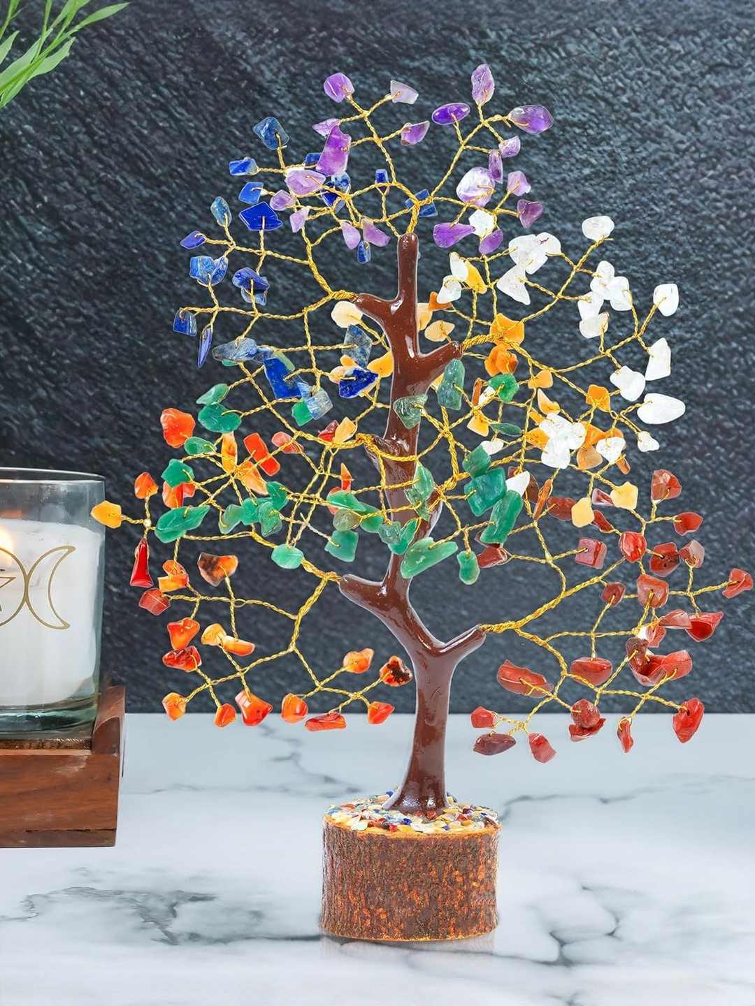 HINDCRAFT Multicoloured 7 Chakra Crystal Tree Showpiece