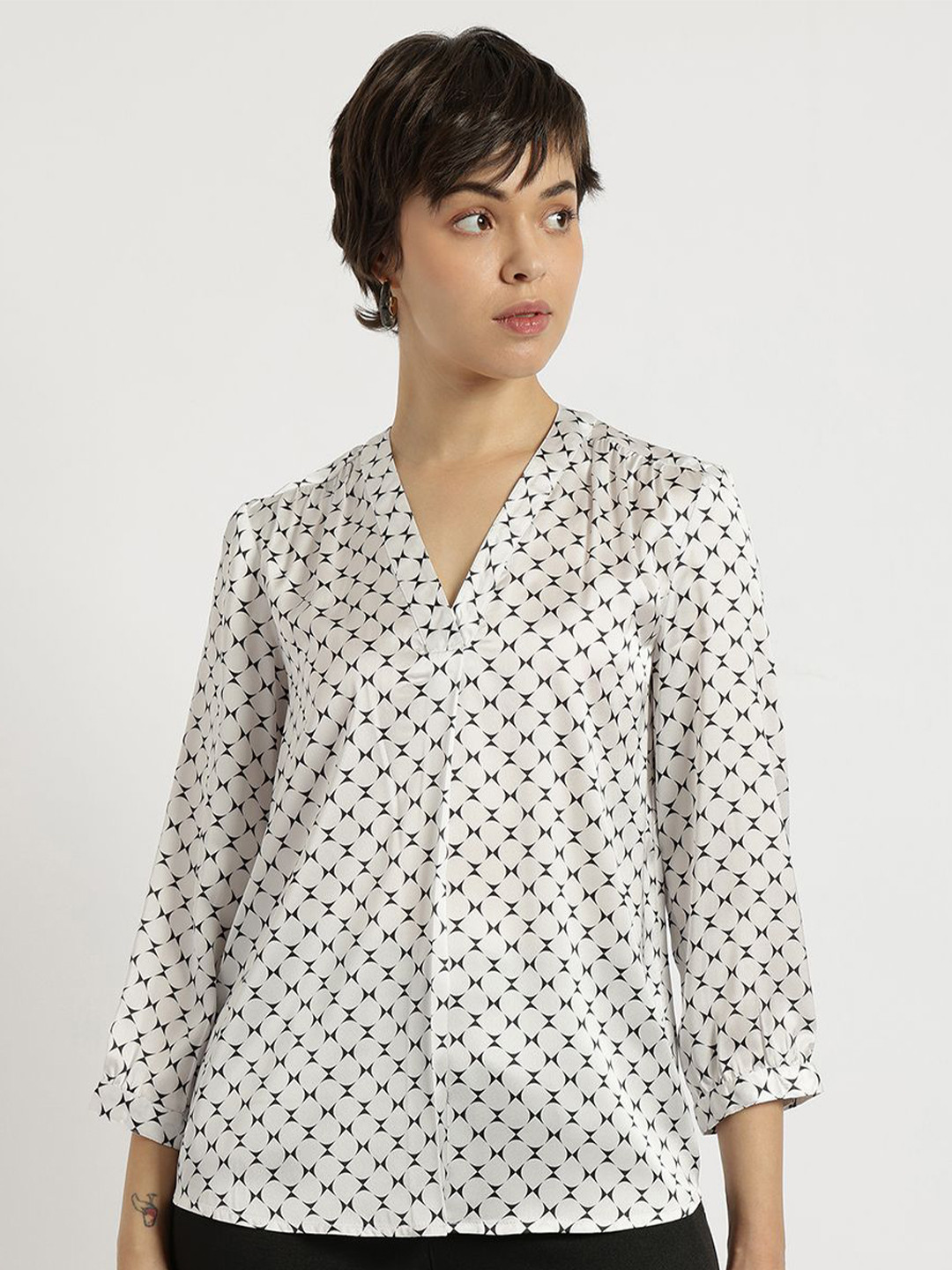 FABLE STREET Women Satin V Neck Top