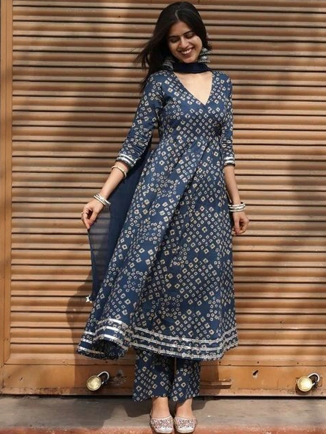 KALINI Women Floral Printed Angrakha Kurta with Trousers & With Dupatta