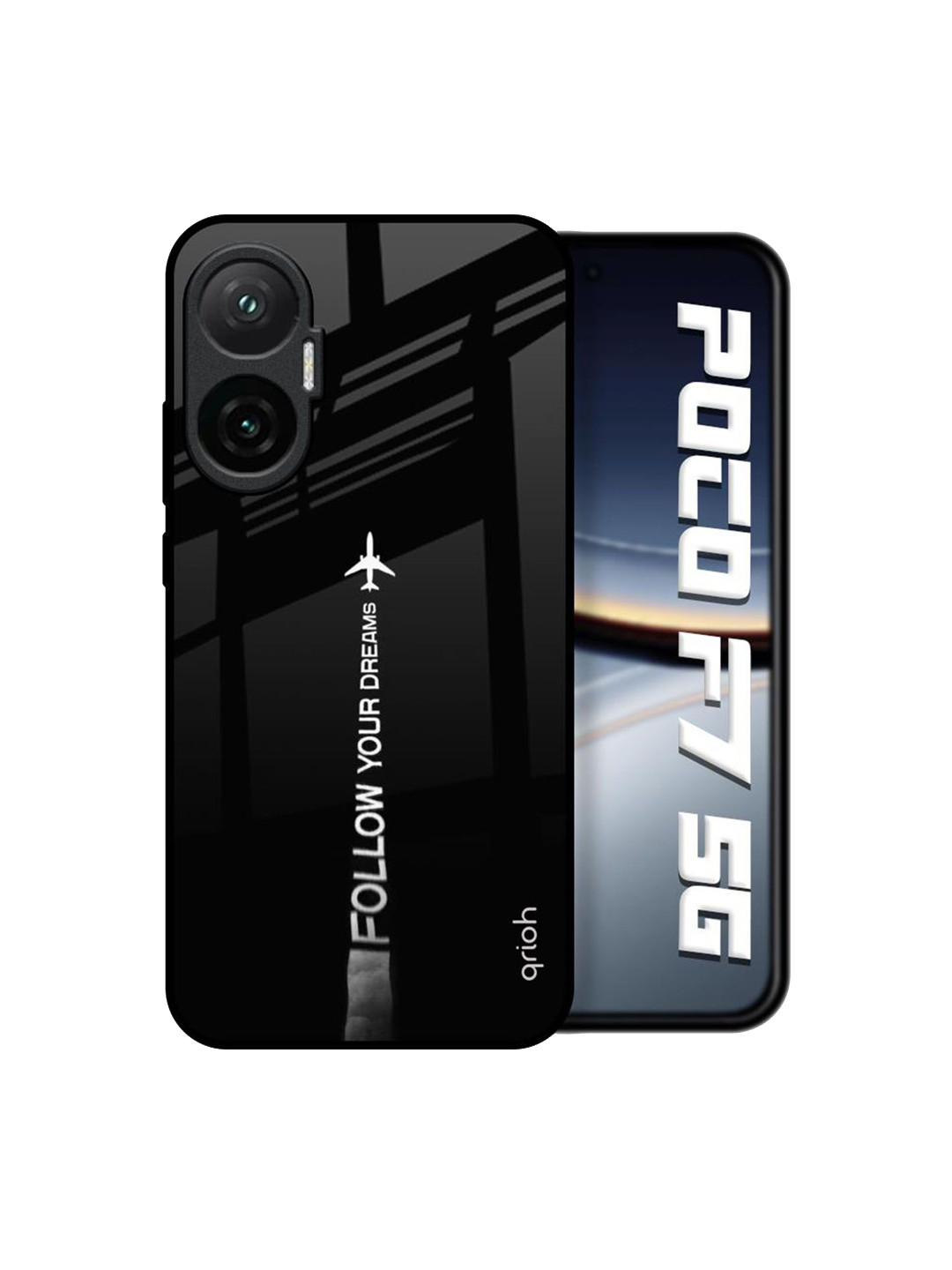 QRIOH  Follow Your Dreams Printed Poco F7 5G Glass Back Case Mobile Accessories