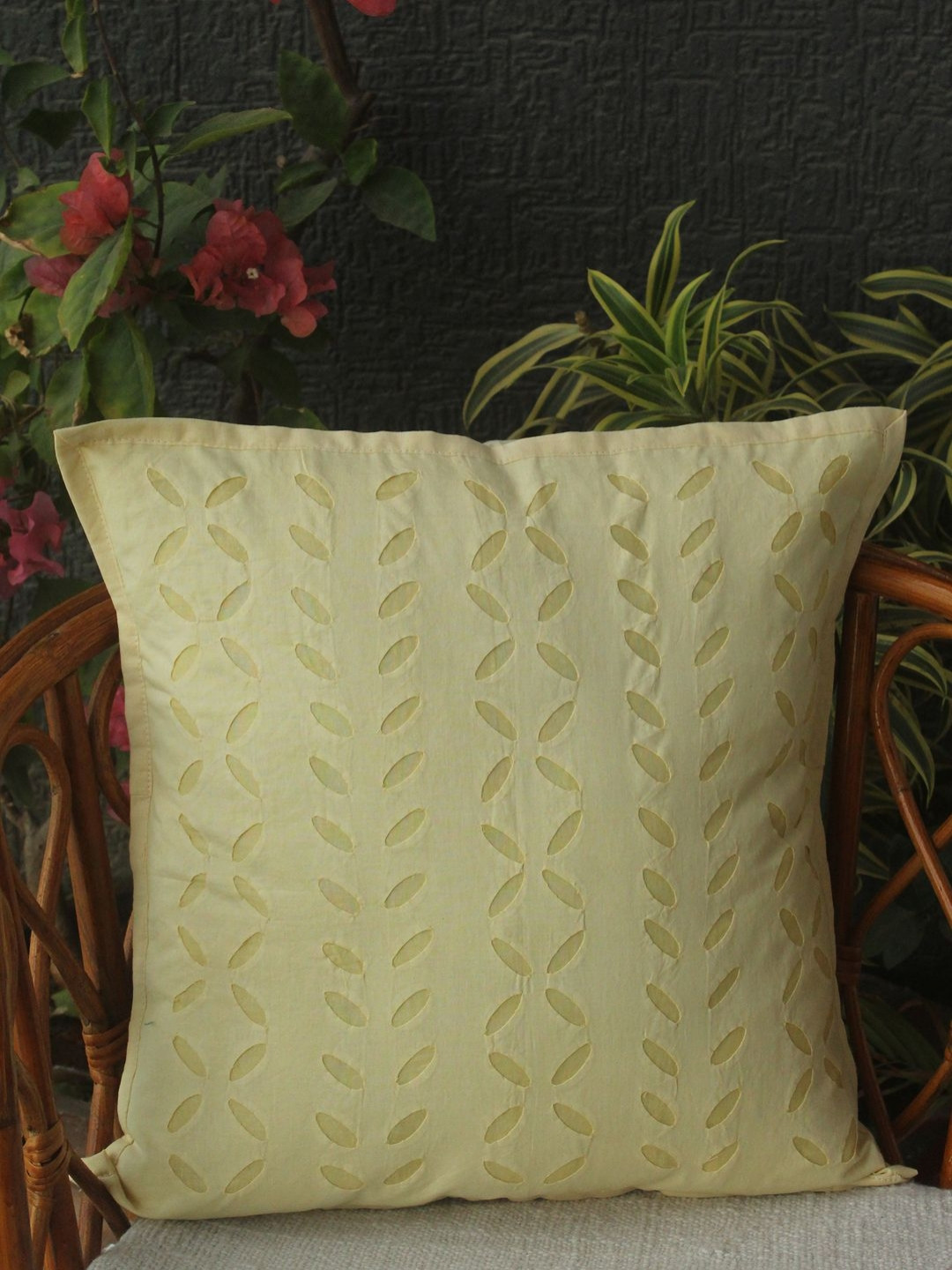 Weaves of Tradition Yellow Ethnic Motifs Square Cotton Cushion Cover