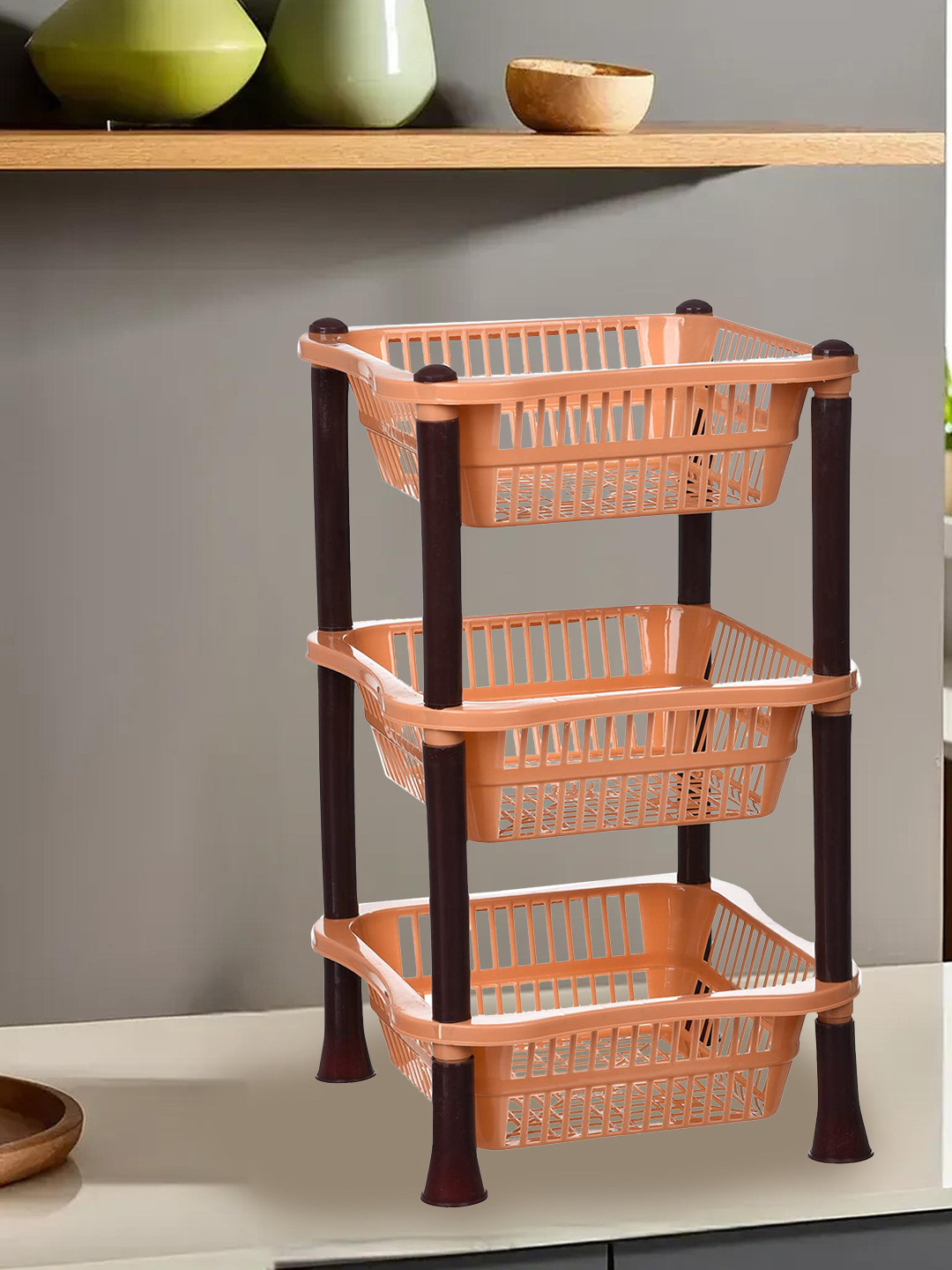 Kuber Industries Coffee Brown 3 Layer Fruit & Vegetable Basket