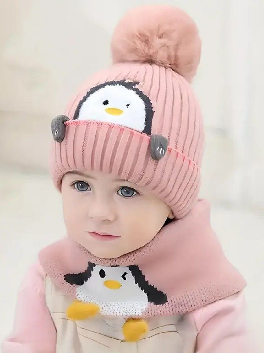 Poftik Kids Pom Pom Woollen Beanie & Scarf Set