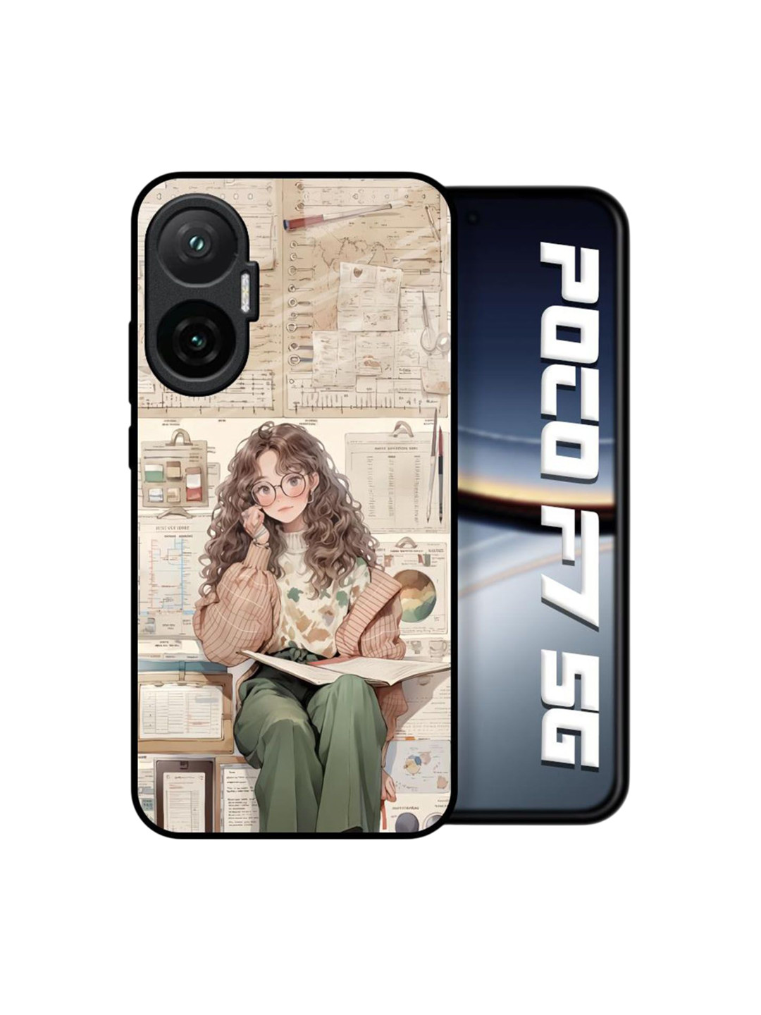 QRIOH Quirky Printed Poco F7 5G Desk Dreamer Glass Back Case Mobile Accessories