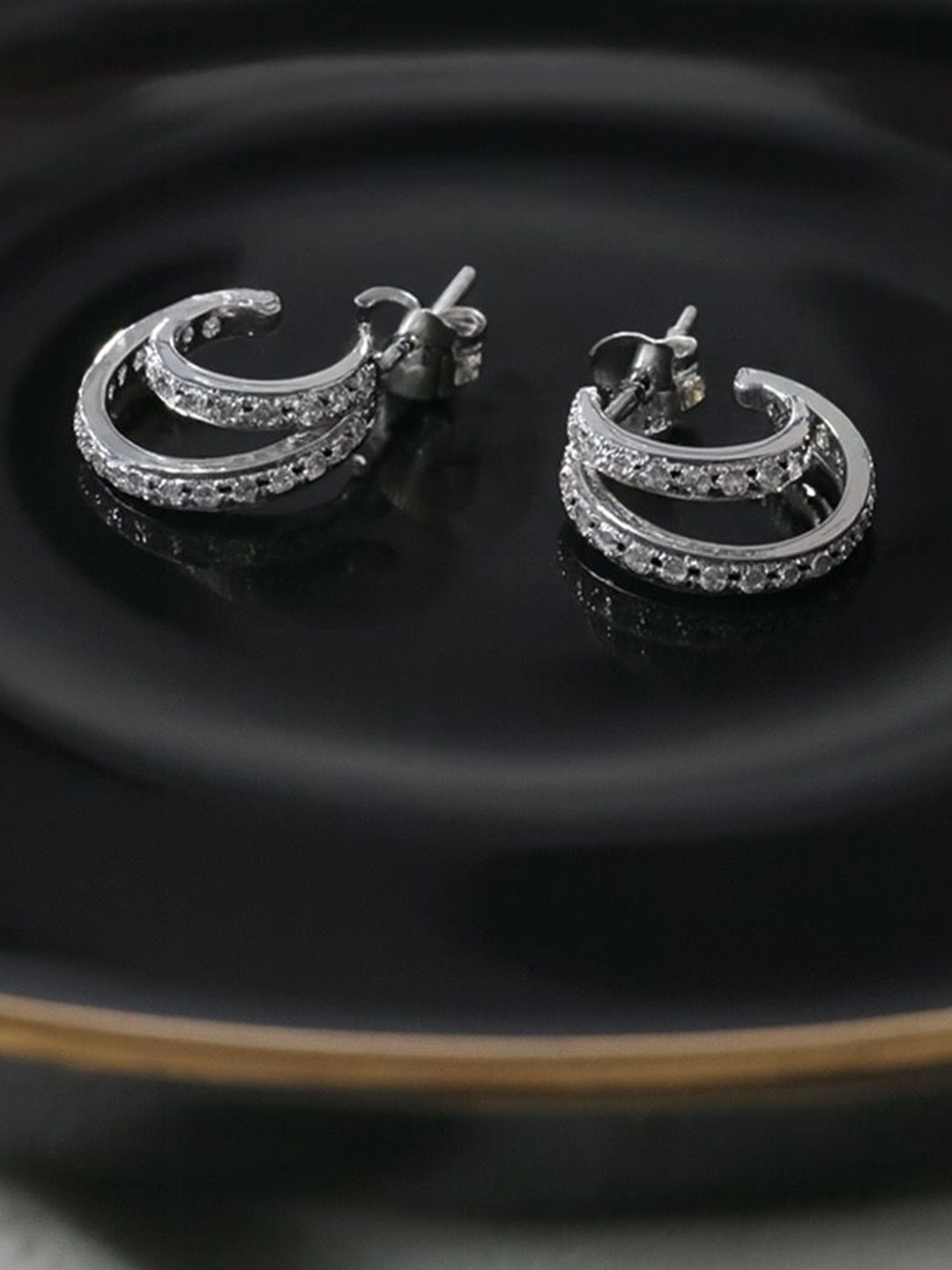 Anushka Jain Jewellery Sterling Silver Classic Duet Glam Huggies Half Hoop Earrings