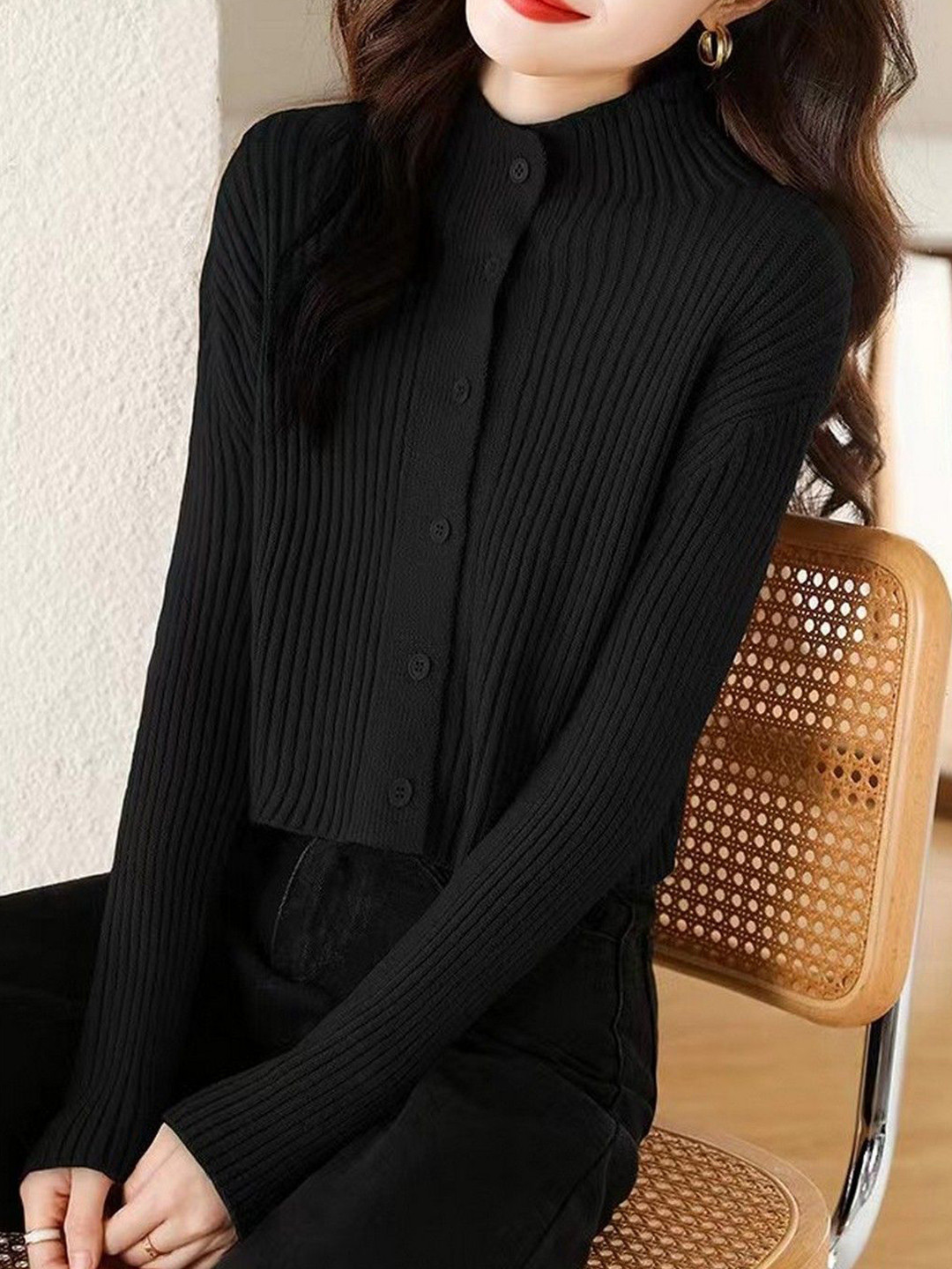 StyleCast Women Ribbed Button-Down Polo Collar Sweater