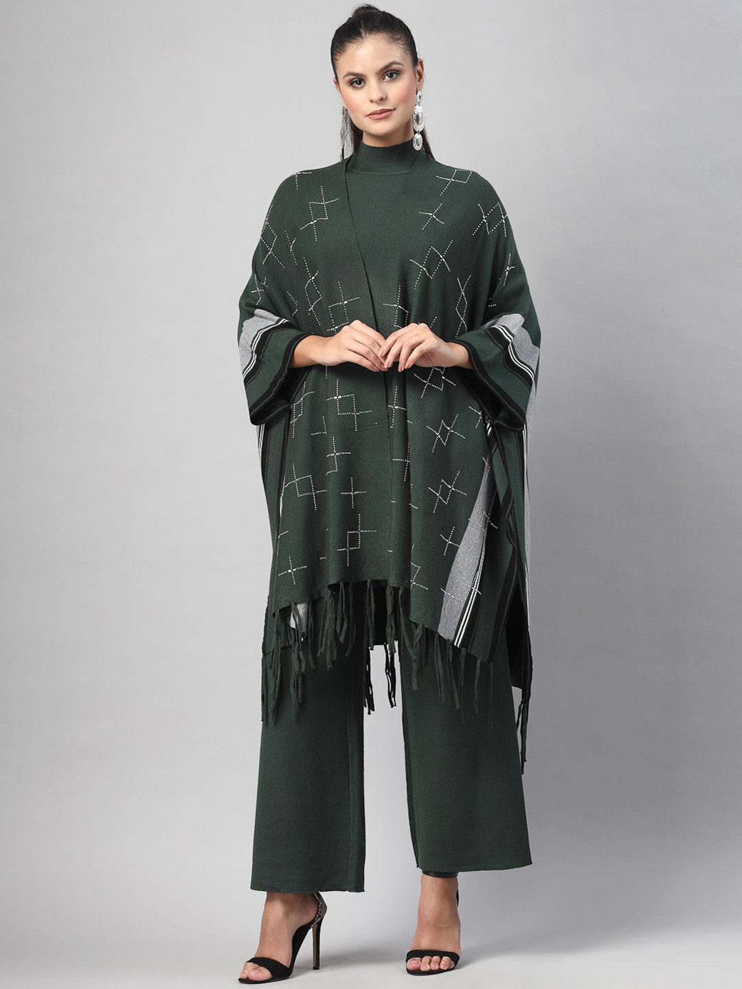 Mafadeny High Neck Poncho with Wide Leg Pant Winter Co-Ords