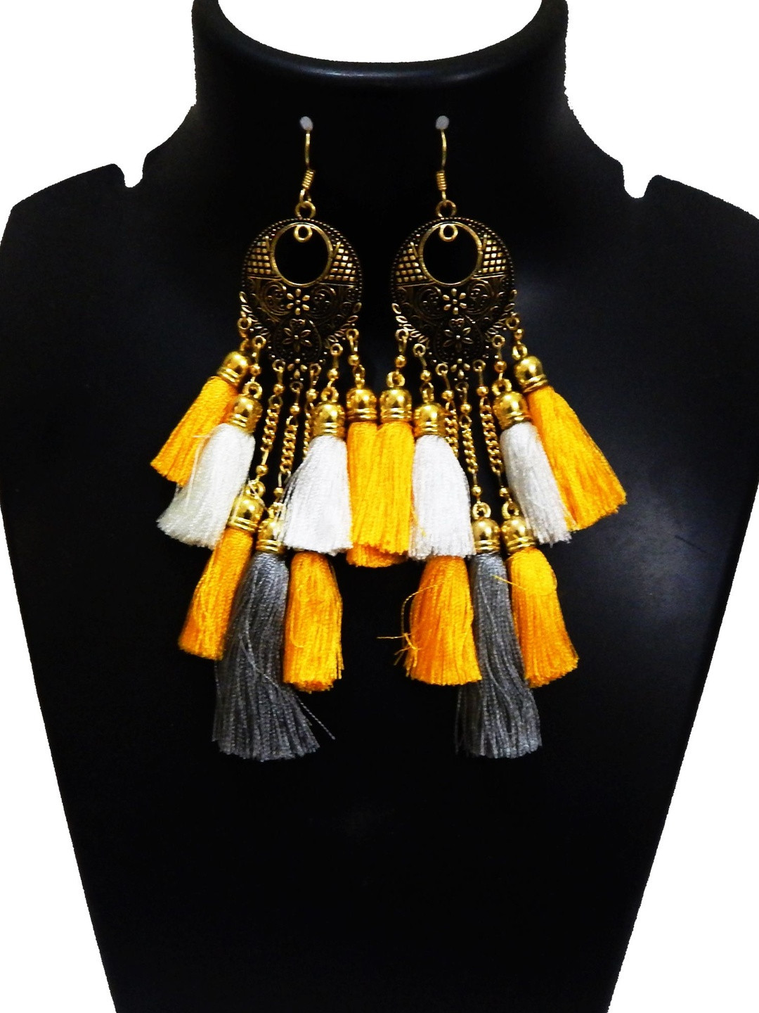 Jaya Vision Jewelry Metal Chandbalis with Tassels Drop Earrings