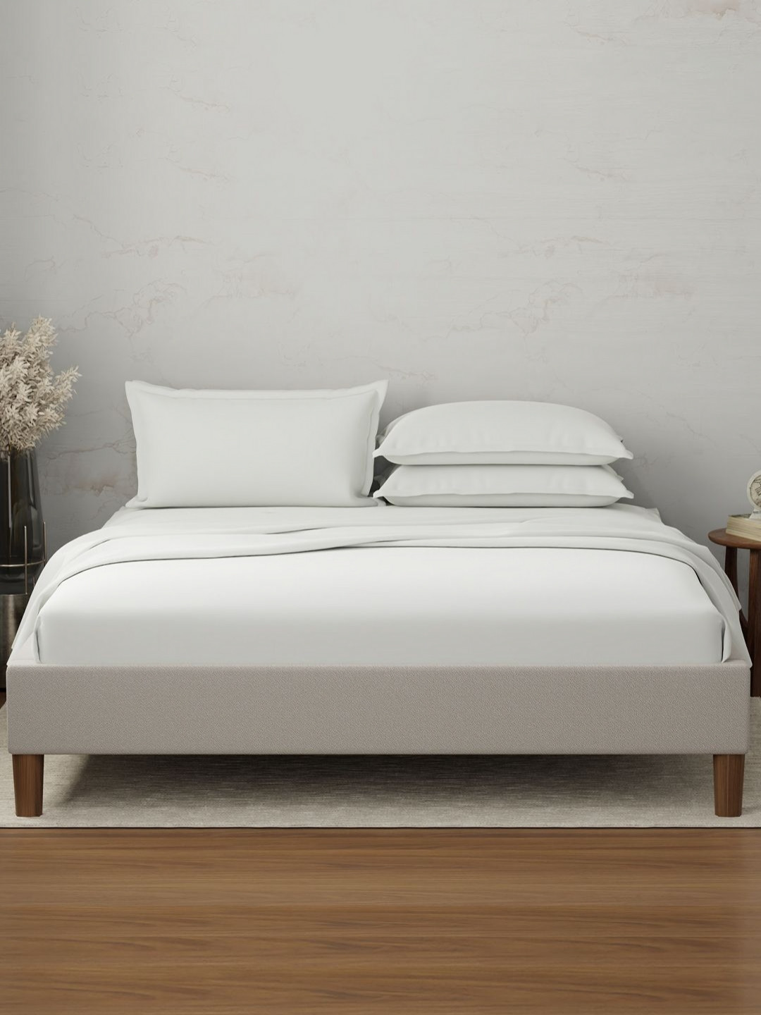 Boutique Living India Emblem White Pure Cotton 300 TC King Bedsheet Set - 2.74 m x 2.74 m