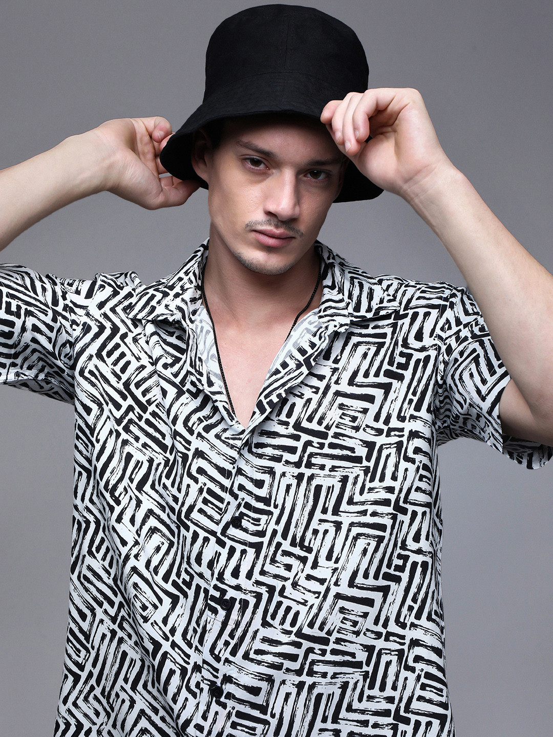 Paper Cut Oversized Printed Spread Collar Casual Shirt