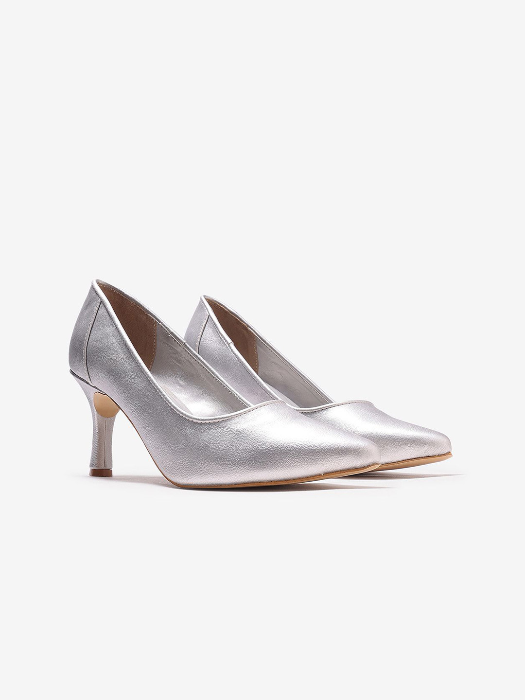 Pair ie Tales Leather Matt Pointed Toe Pumps  Silver