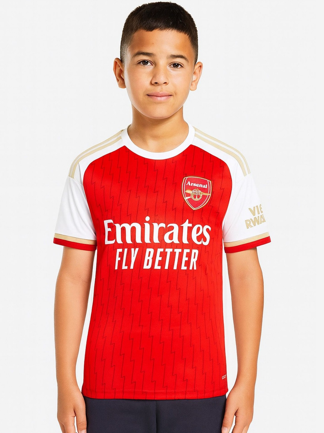 dostitch Kids Red & White Round Neck Arsenal Sports Football Jersey