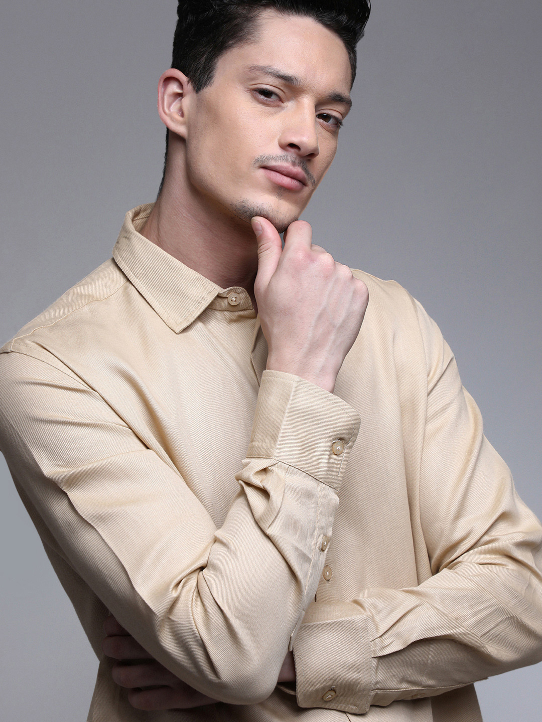 Paper Cut Oversized Solid Cotton Spread Collar Casual Shirt