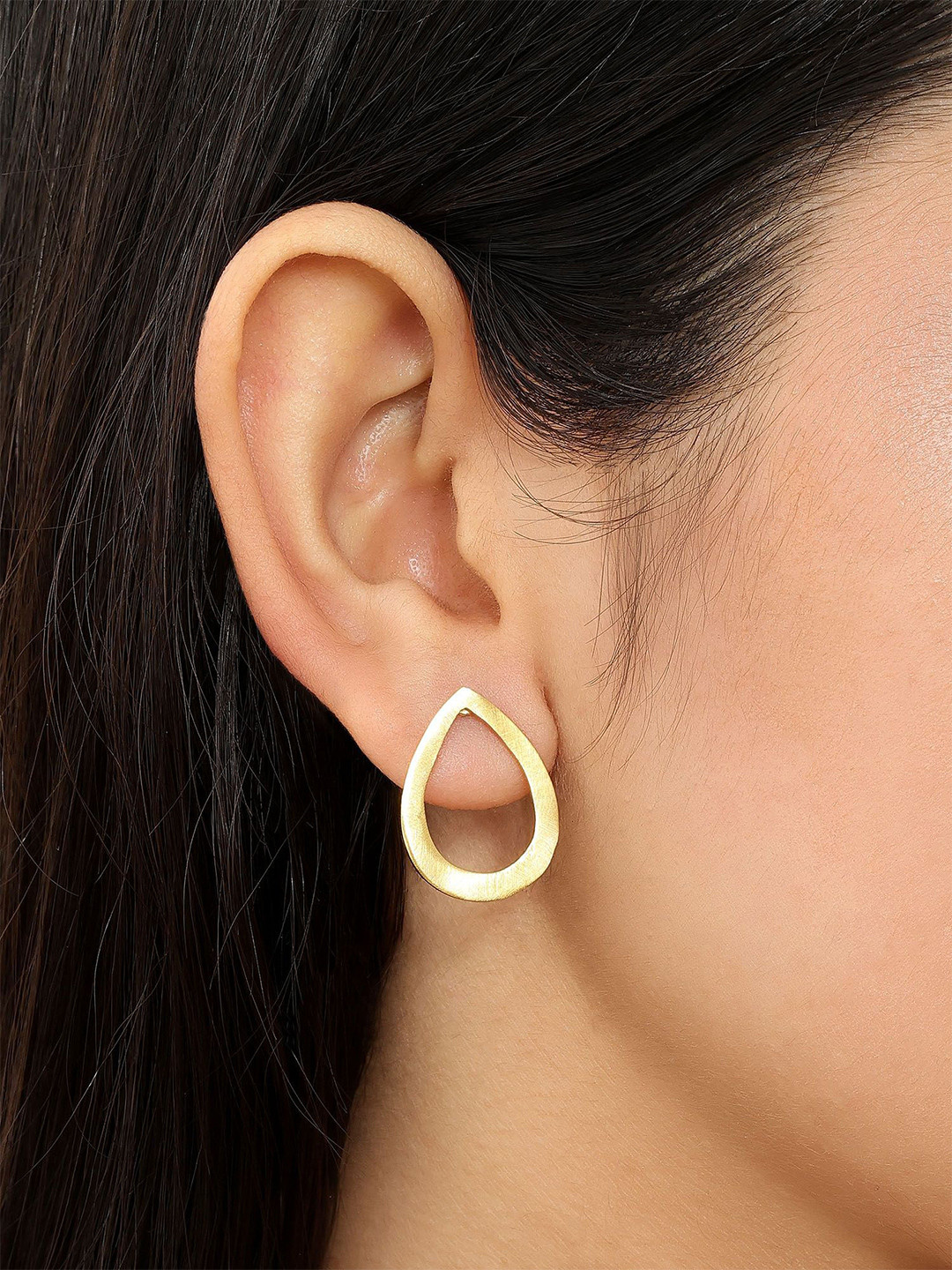 Tweov Gold-Plated Hollow Drop Cut Silver Stud Earrings