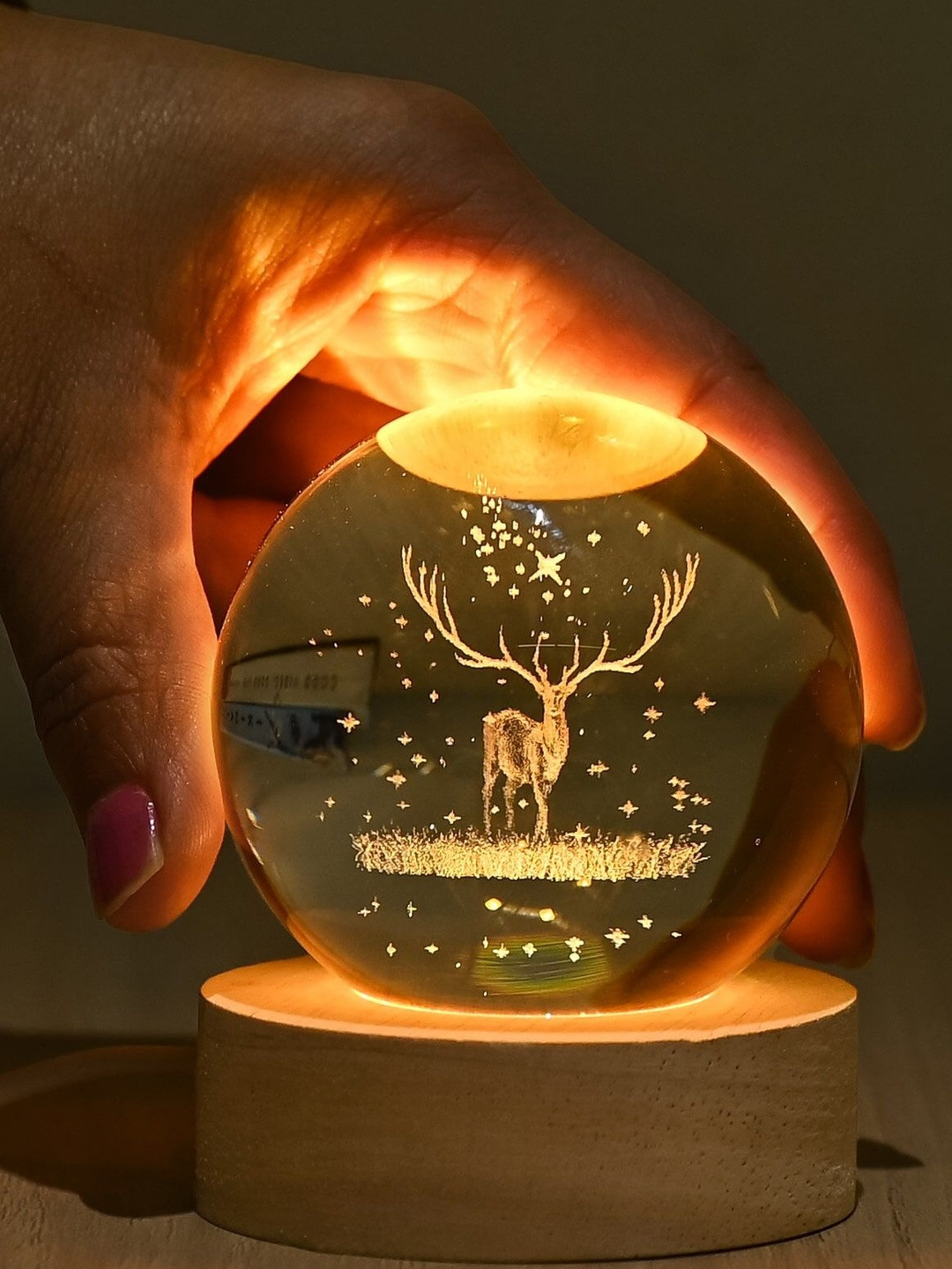 HINDCRAFT Transparent 3D Crystal Deer Ball Night Lamp