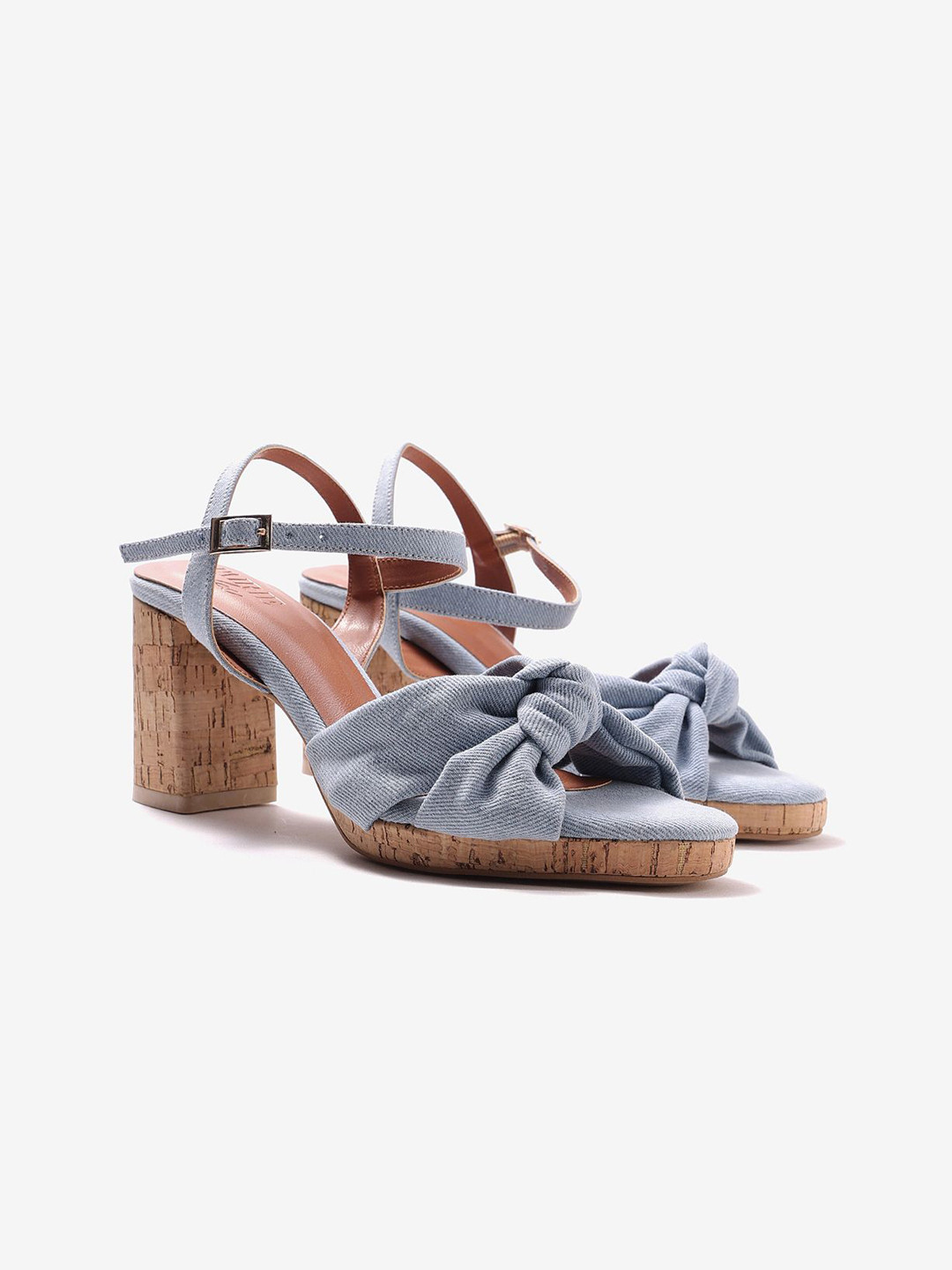 Pair ie Tales Women Textured Leather Block Sandals with Buckles
