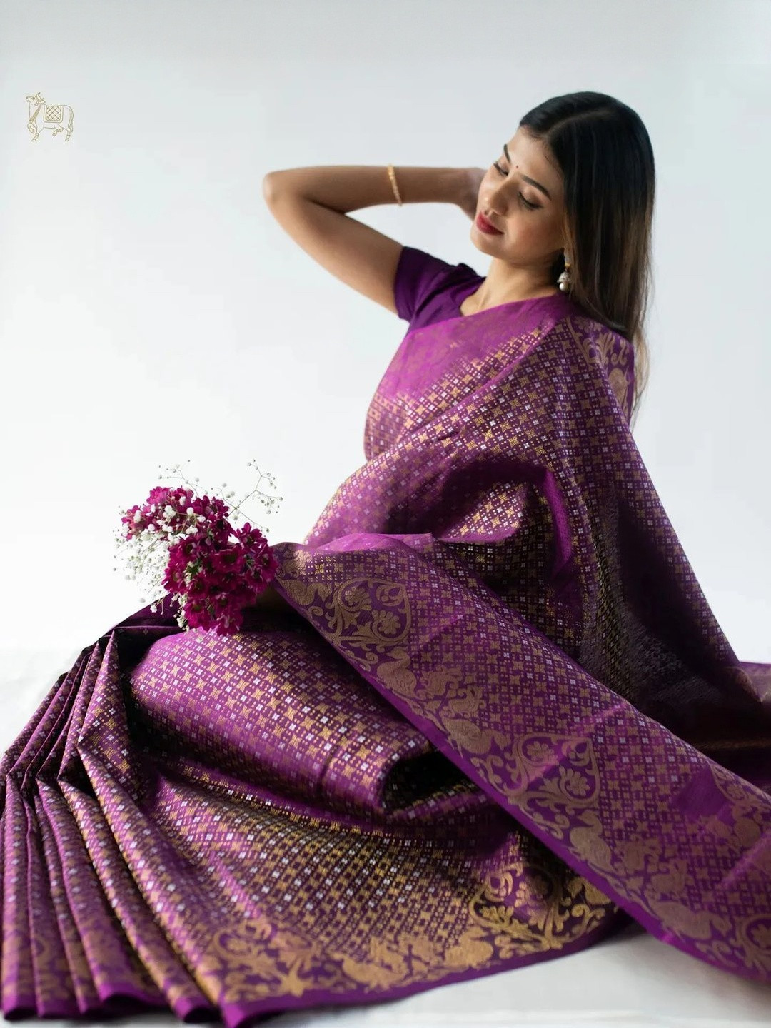 CaniBani Women Magenta Woven Design Jacquard Silk Blend Traditional Banarasi Saree