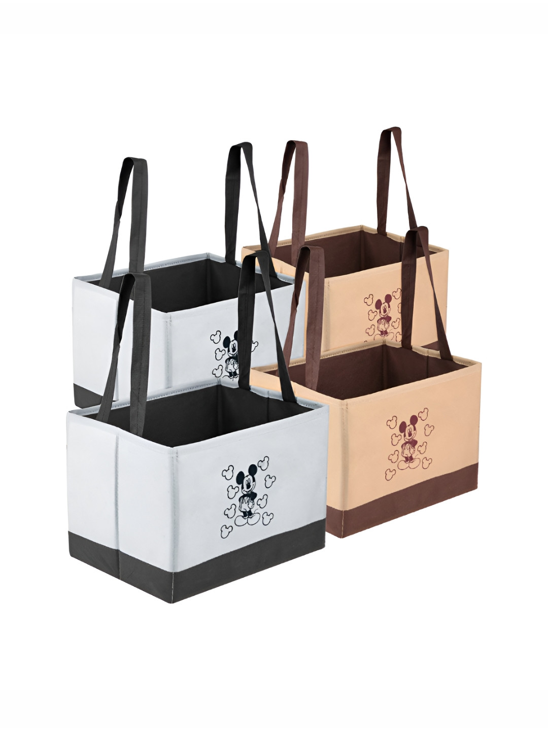Aura Grey & Brown 4 Pieces Printed Fabric Multi-Utility Organisers