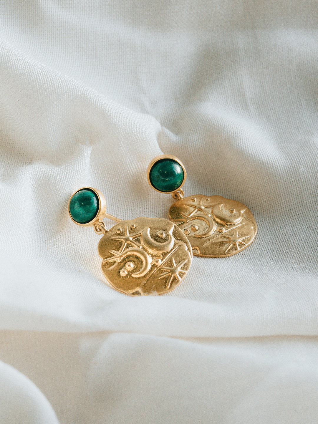 Perfectly Average Women 18K Gold Plated Malachite Charm Earrings