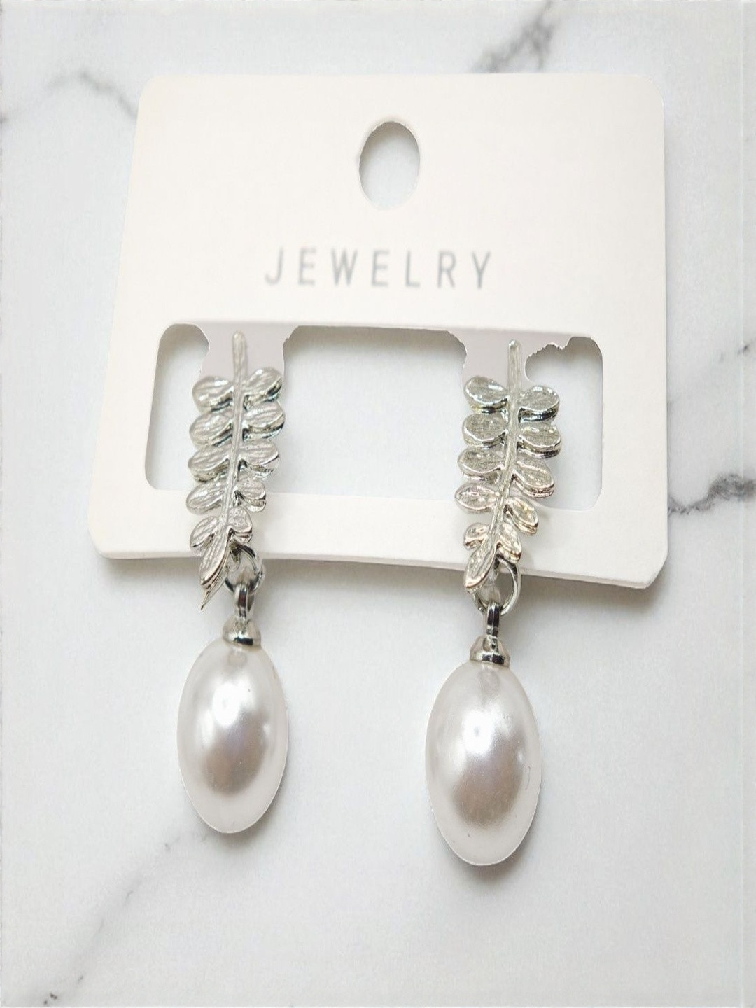 SAPRAA TRENDS Women Silver-Plated Pearl Drop Earrings