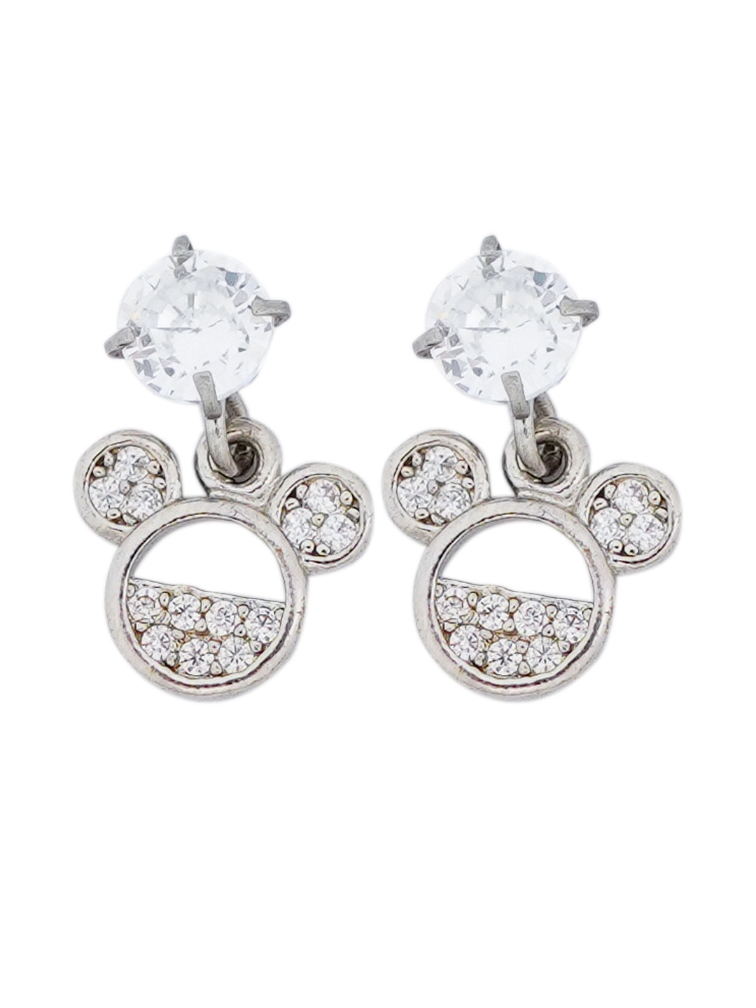 INTERSTELLAR Silver Plated Cubic Zirconia Studded Mickey Mouse Studs Earrings