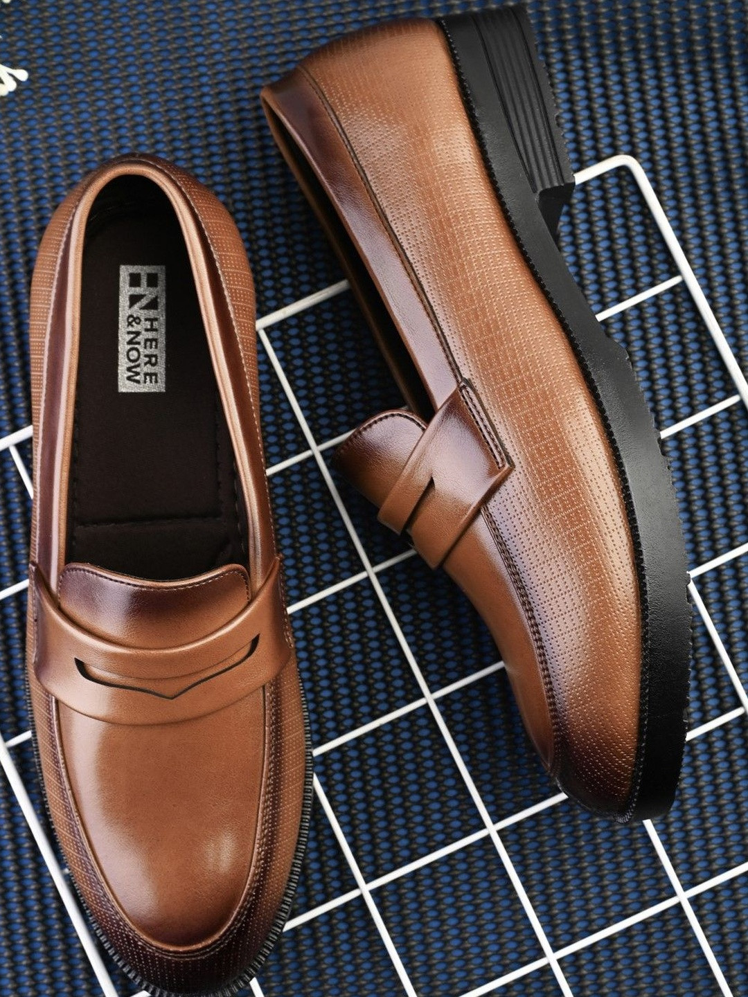 Men tan solid leatherette formal slip on durable moccasins penny loafers shoes