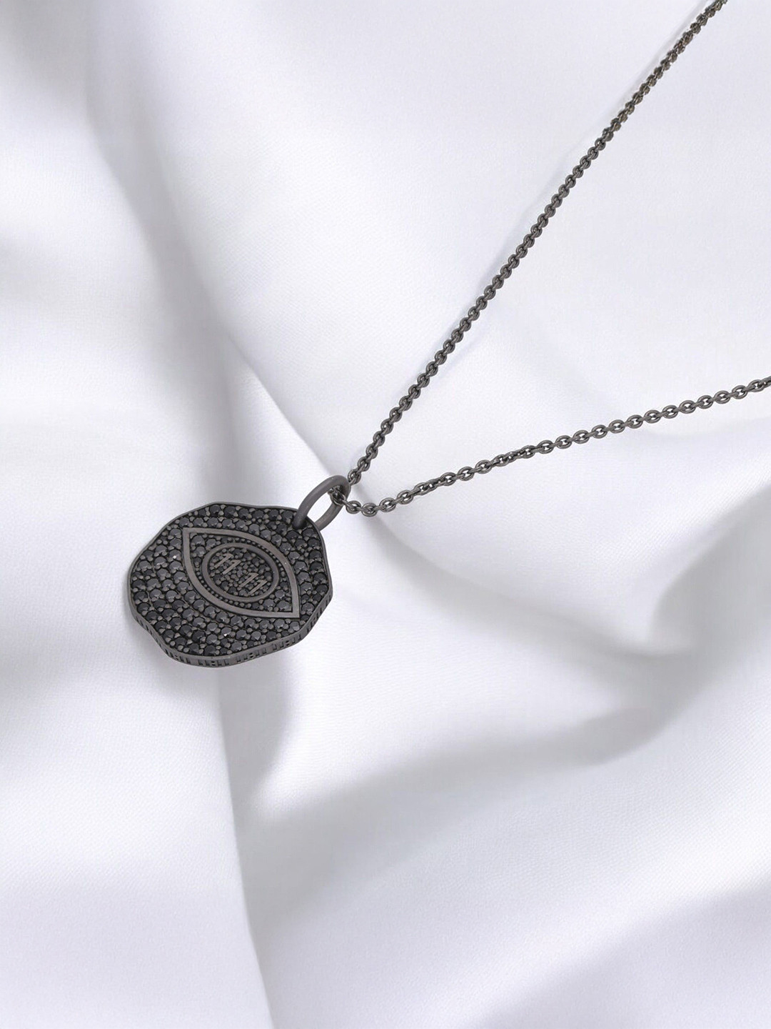 Crash.Club By CKC Silver Textured Contemporary Shaped Pendant With Chain