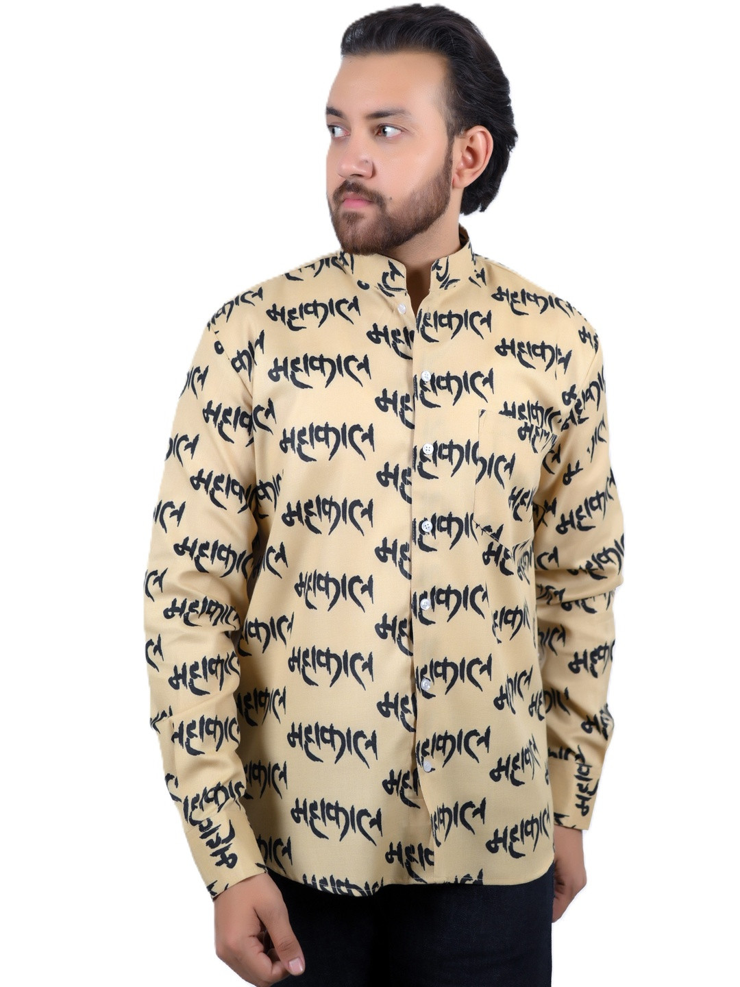 Aaruati Men Beige Regular Fit Mahakal Printed Casual Shirt