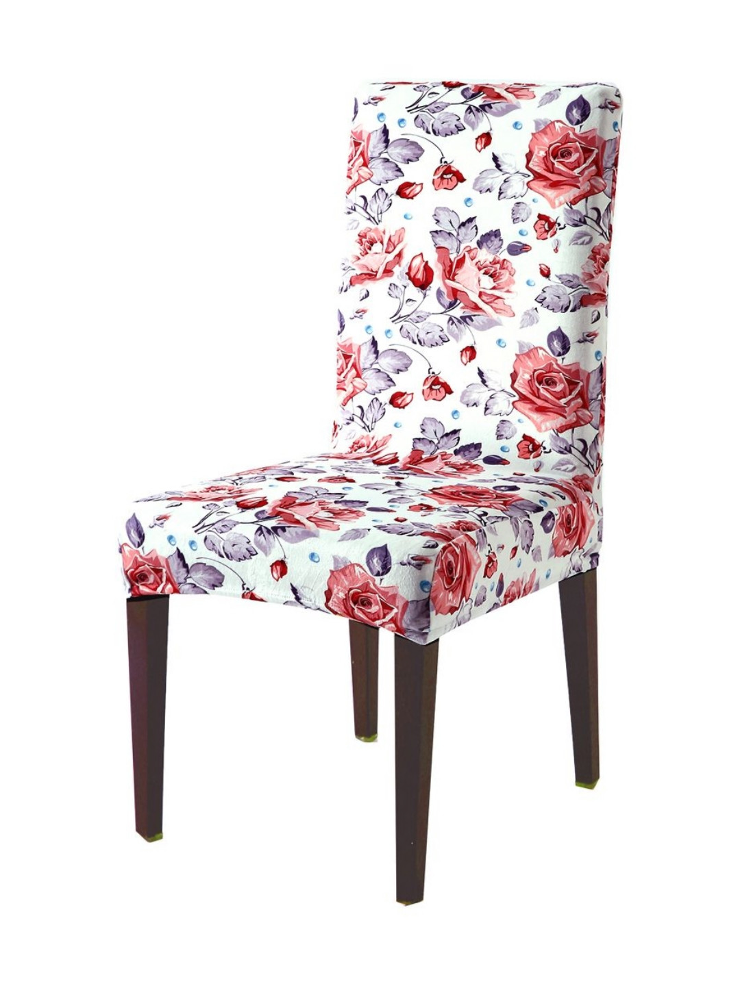 HOKIPO White & Red Printed Velvet Chair Covers