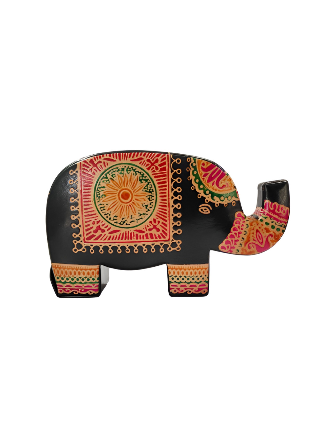 MAATIR DESIGNS Black  & Red Printed Leather Elephant Coin Box