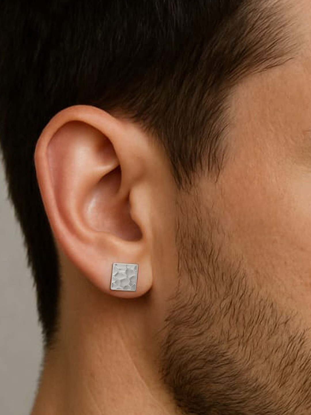 Goldnera Men 925 Sterling Silver Textured Pattern Square Shaped Stud