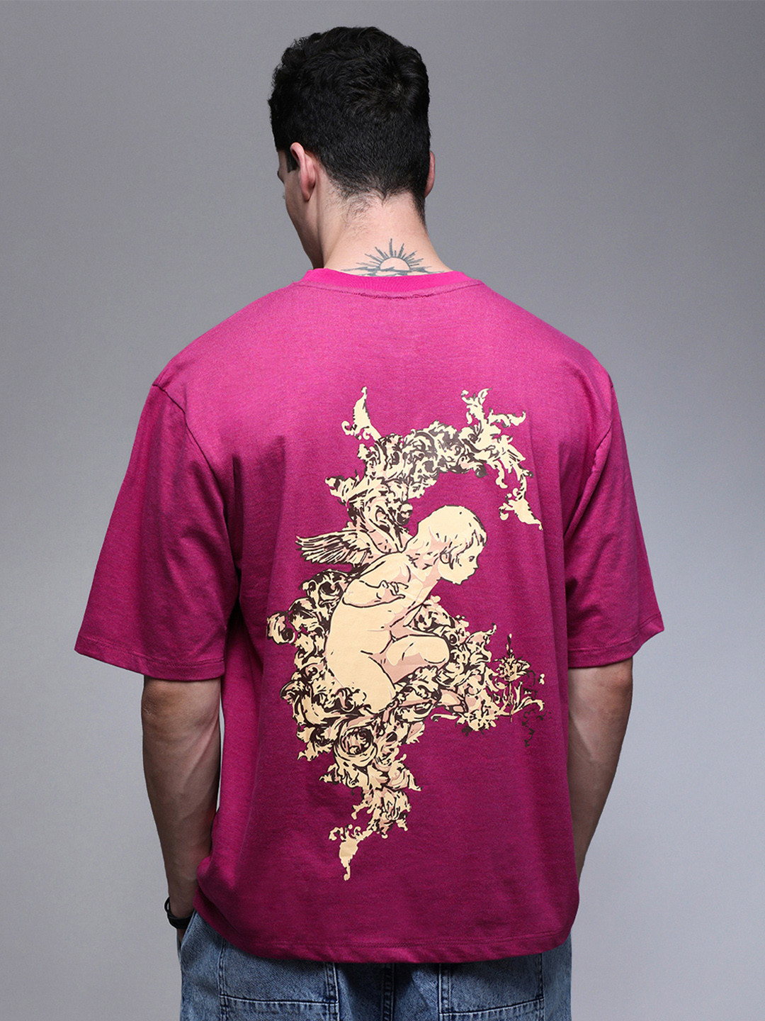 Paper Cut Oversized Round Neck Cotton Printed T-shirt