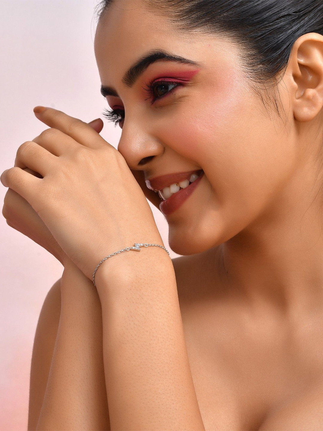 WOOYOU 925 Sterling Silver Rhodium Plated Cubic Zirconia Studded Flash Charm Bracelet