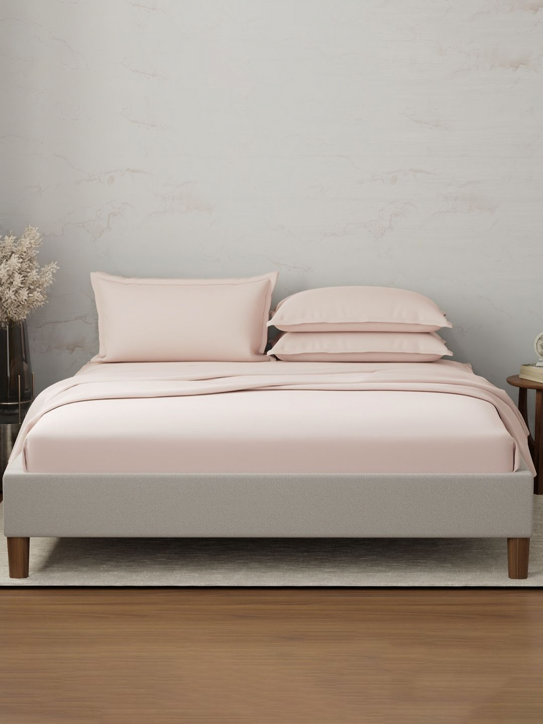 Boutique Living India Emblem Pink Pure Cotton 300 TC King Bedsheet Set - 2.74 m x 2.74 m