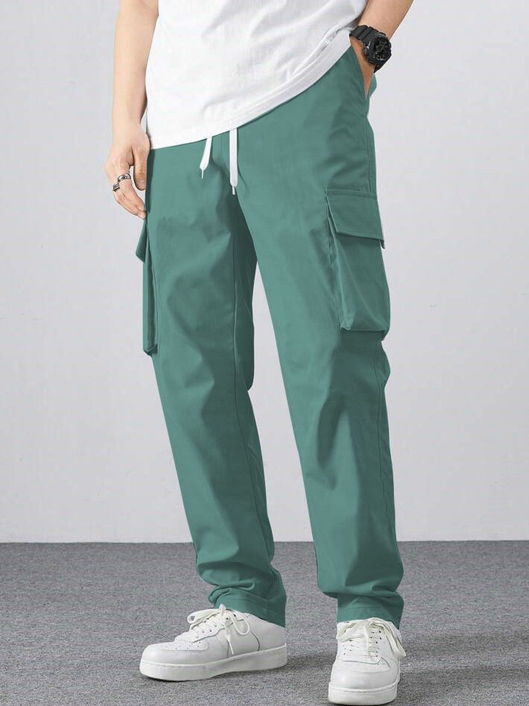 Moda Rapido Men Sea Green Solid Cargo Track Pant