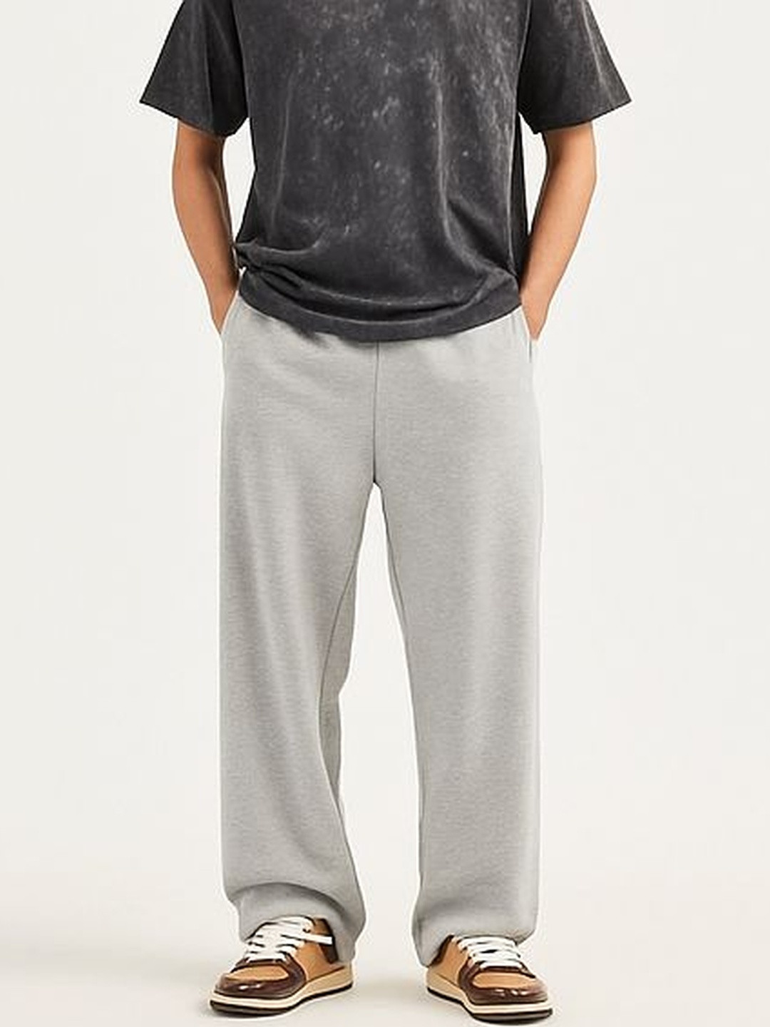 Moda Rapido Men Grey Melange Baggy Fit Oversized Track Pant