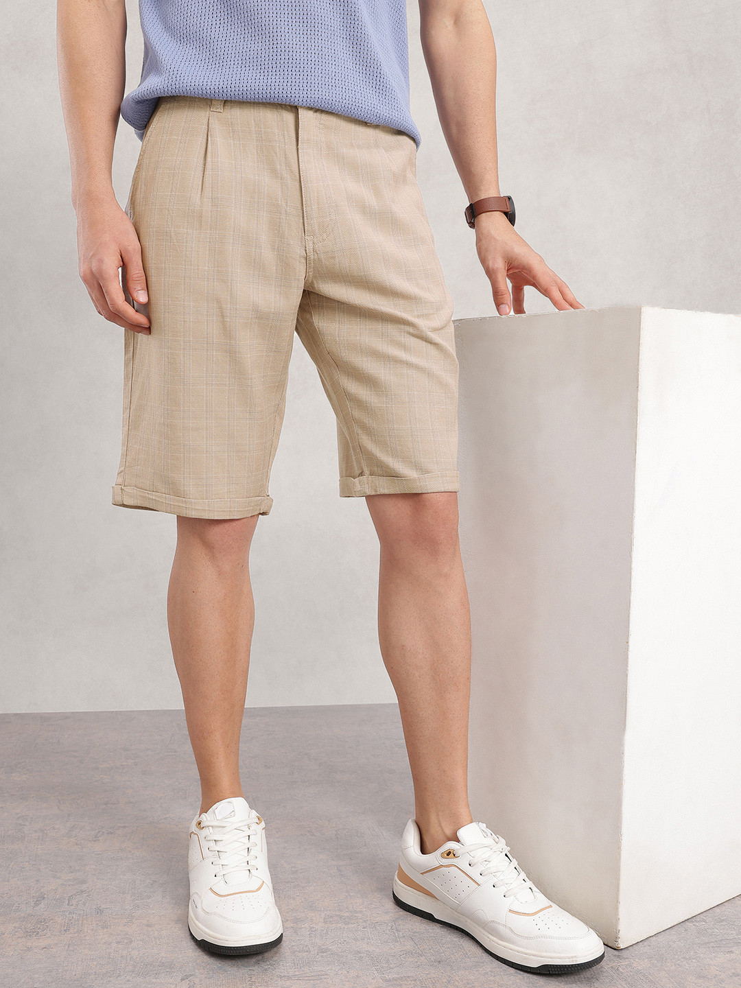 Nautica Men Checked Cotton Linen Shorts