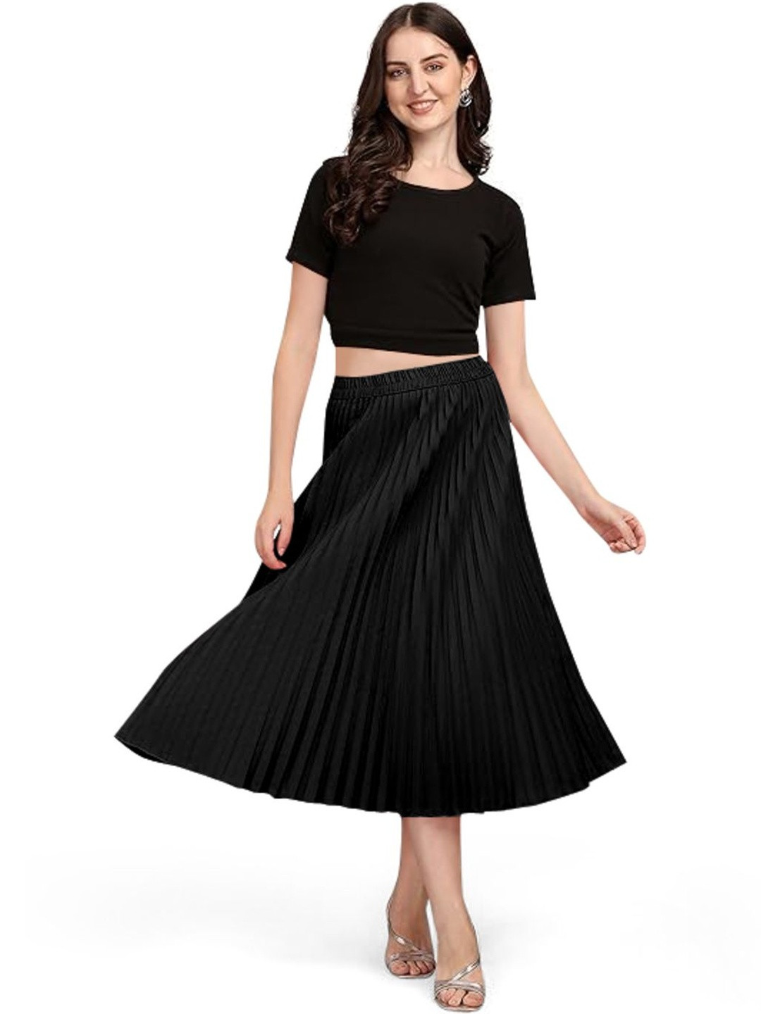 KIPZY Black Pleated Plain Skirt