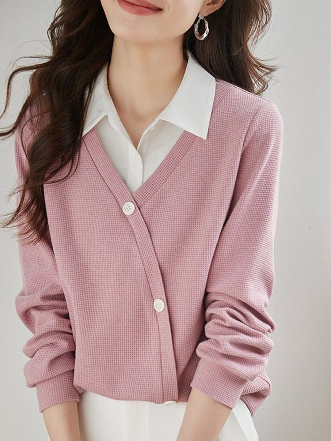 StyleCast Women Self Design V-Neck Button-Up Cardigan