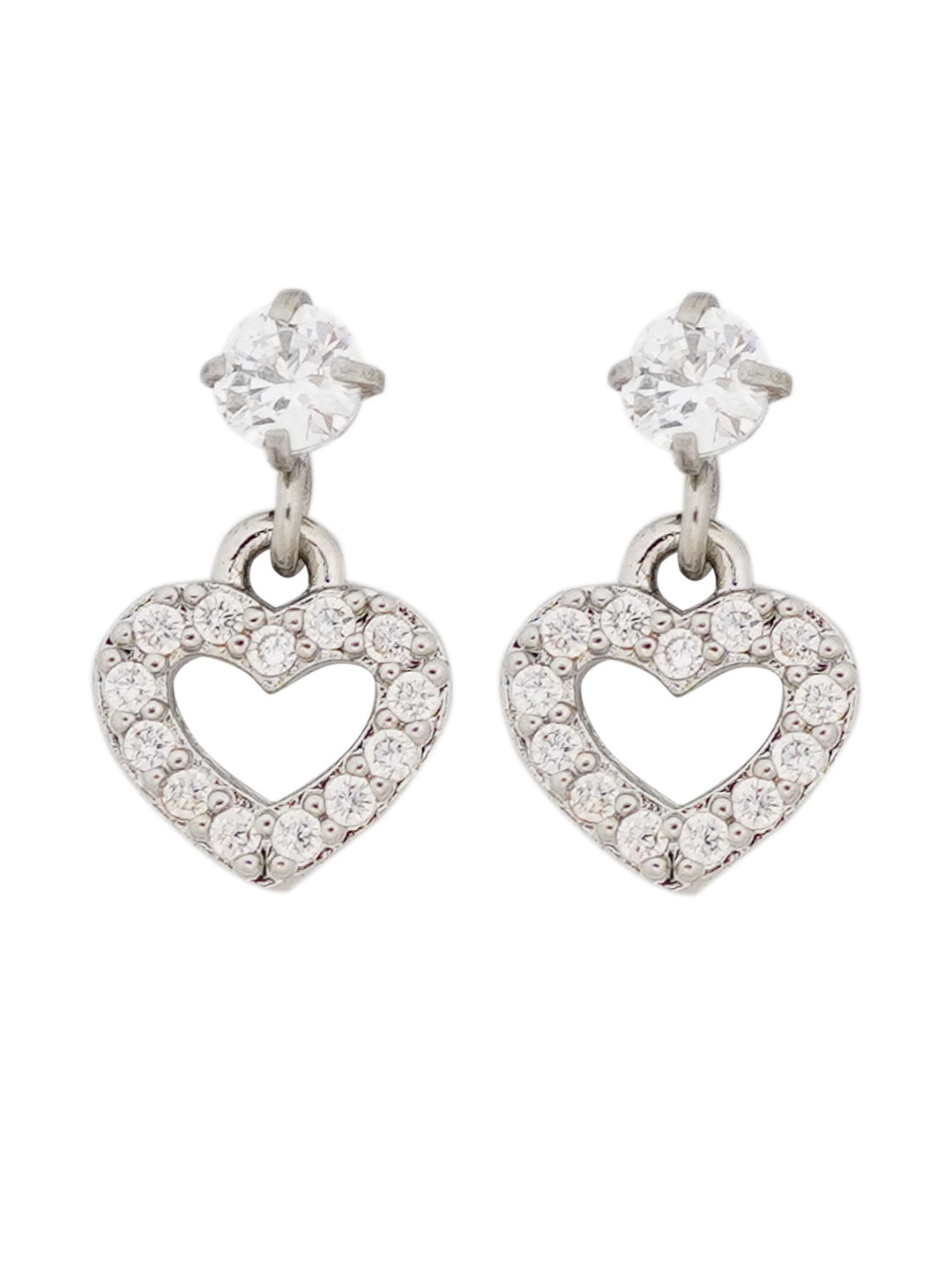 INTERSTELLAR Women Platinum Plated Stone studded Heart Shaped Drop Earrings