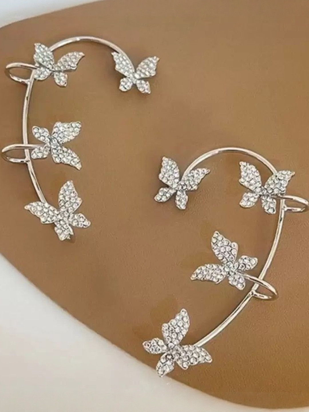 TheVineGirl Women Silver-Toned Butterfly Ear Cuffs