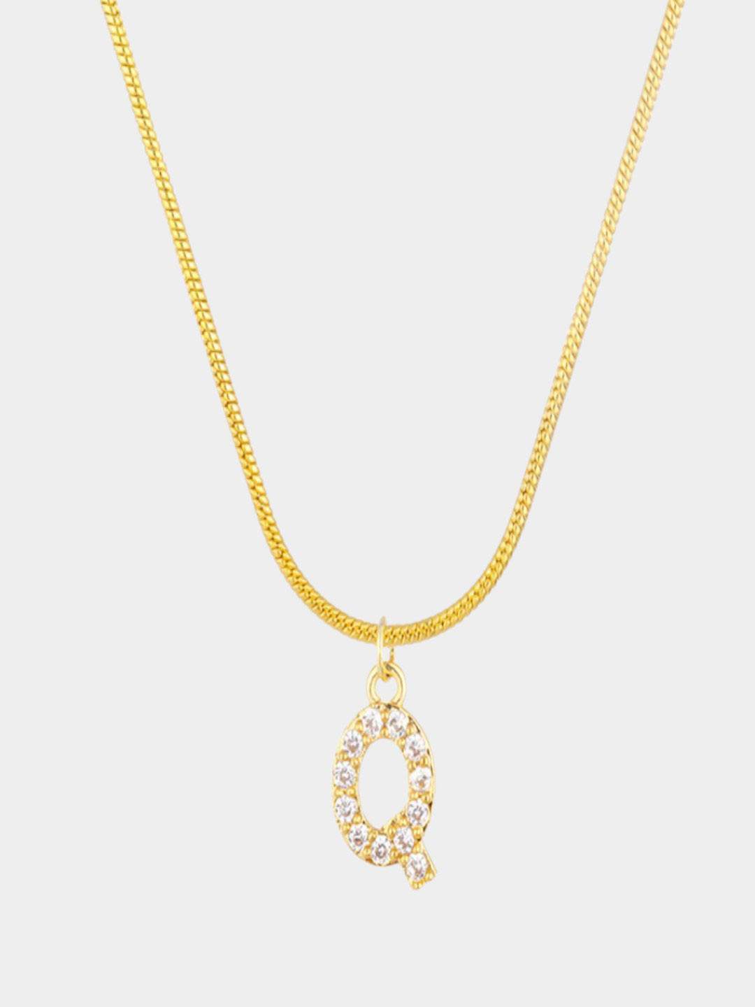 AQUASTREET 18K Gold Plated Anti-Tarnish Zircon Initial Letter Q Pendant Necklace